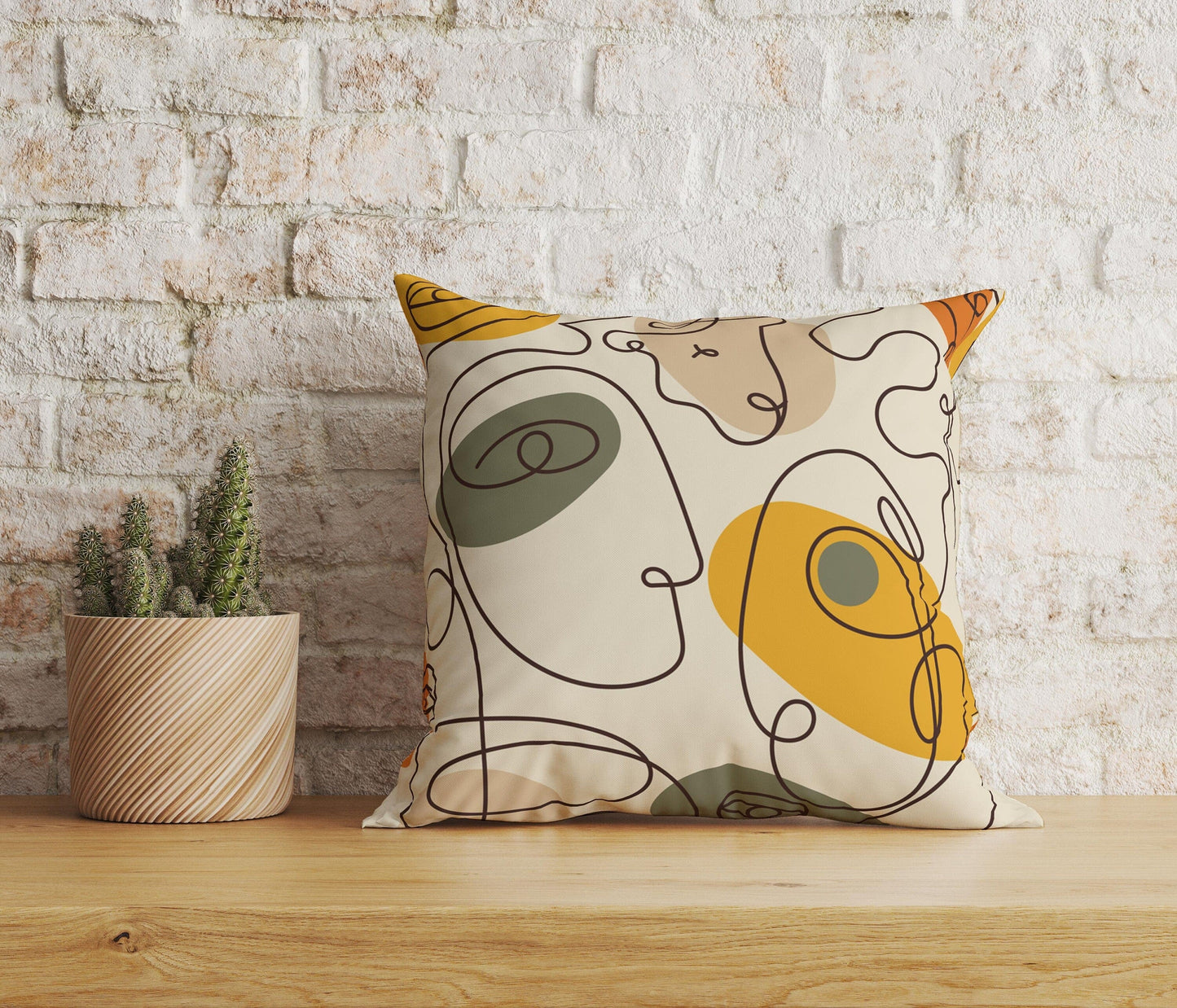 Onay Home Textile Cushion Covers 3 / 12 x 12 inch (30 x 30 cm) Double Side Line Art Face Draw Cushion Covers Bohem Style Pillow Cover