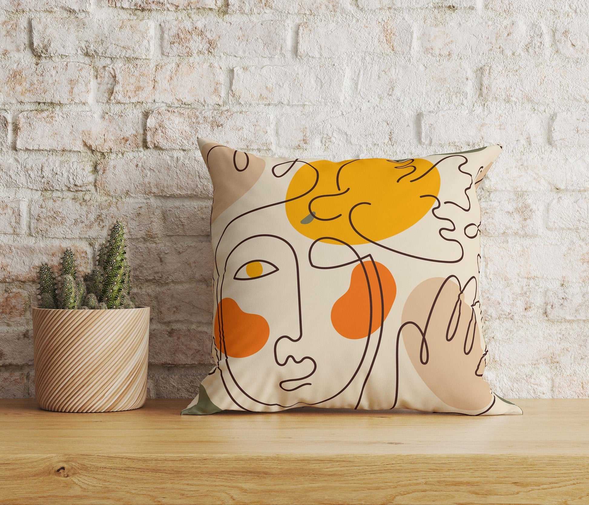 Onay Home Textile Cushion Covers 2 / 12 x 12 inch (30 x 30 cm) Double Side Line Art Face Draw Cushion Covers Bohem Style Pillow Cover