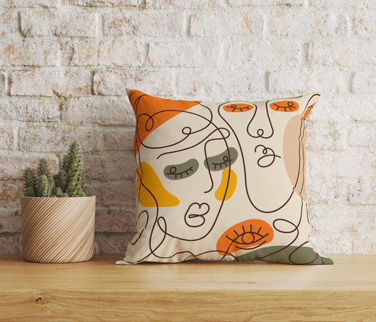 Onay Home Textile Cushion Covers 1 / 12 x 12 inch (30 x 30 cm) Double Side Line Art Face Draw Cushion Covers Bohem Style Pillow Cover