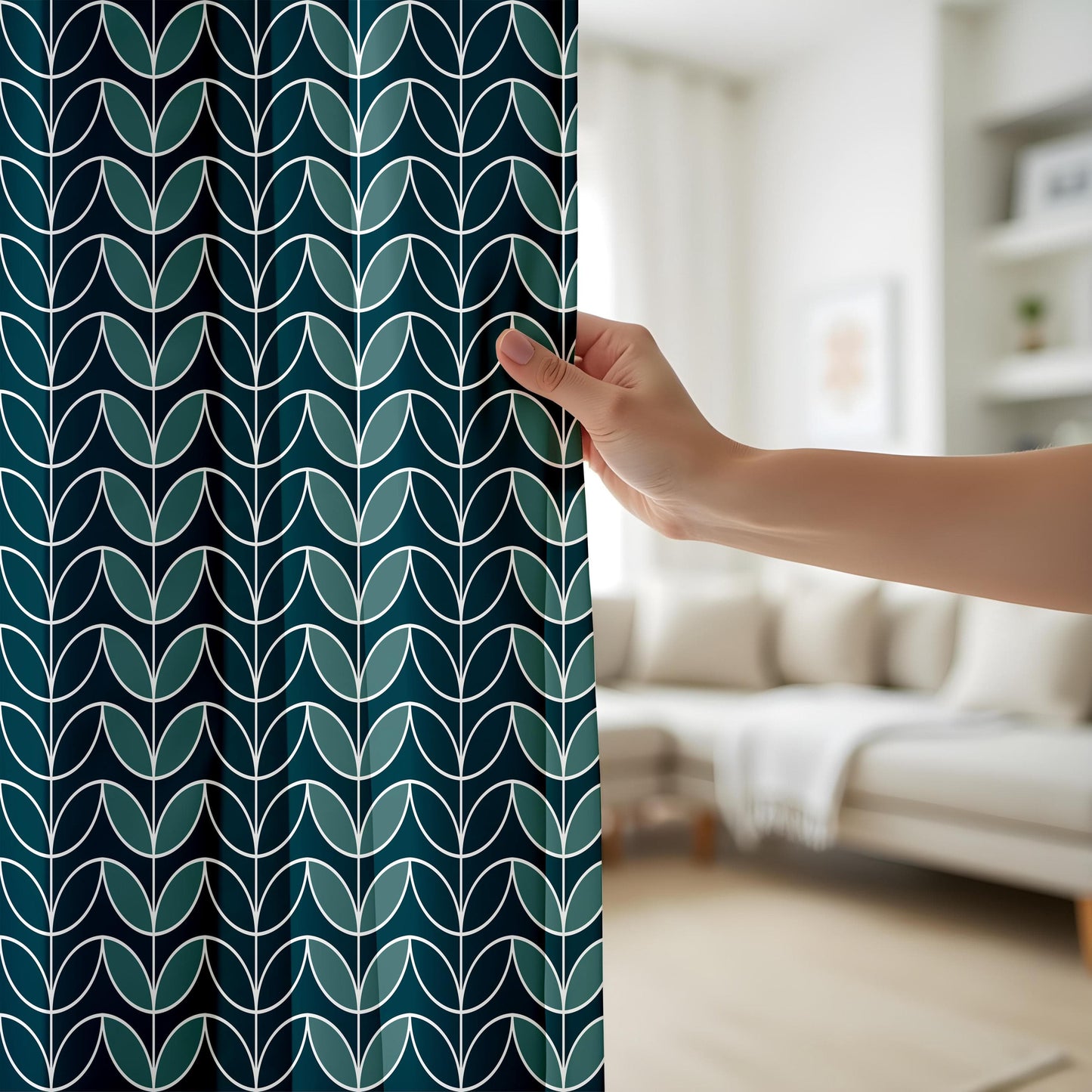 Onay Linear Stem Printed Curtain, Mid Century Scandi Drapes