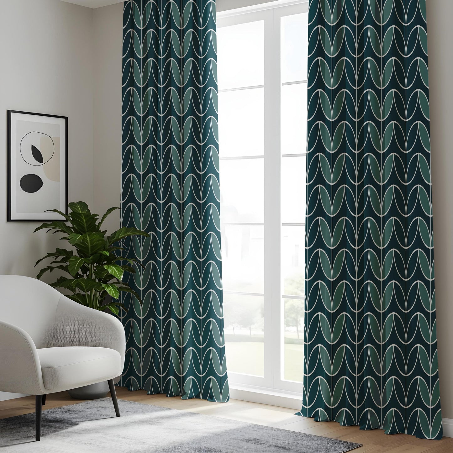 Onay Linear Stem Printed Curtain, Mid Century Scandi Drapes