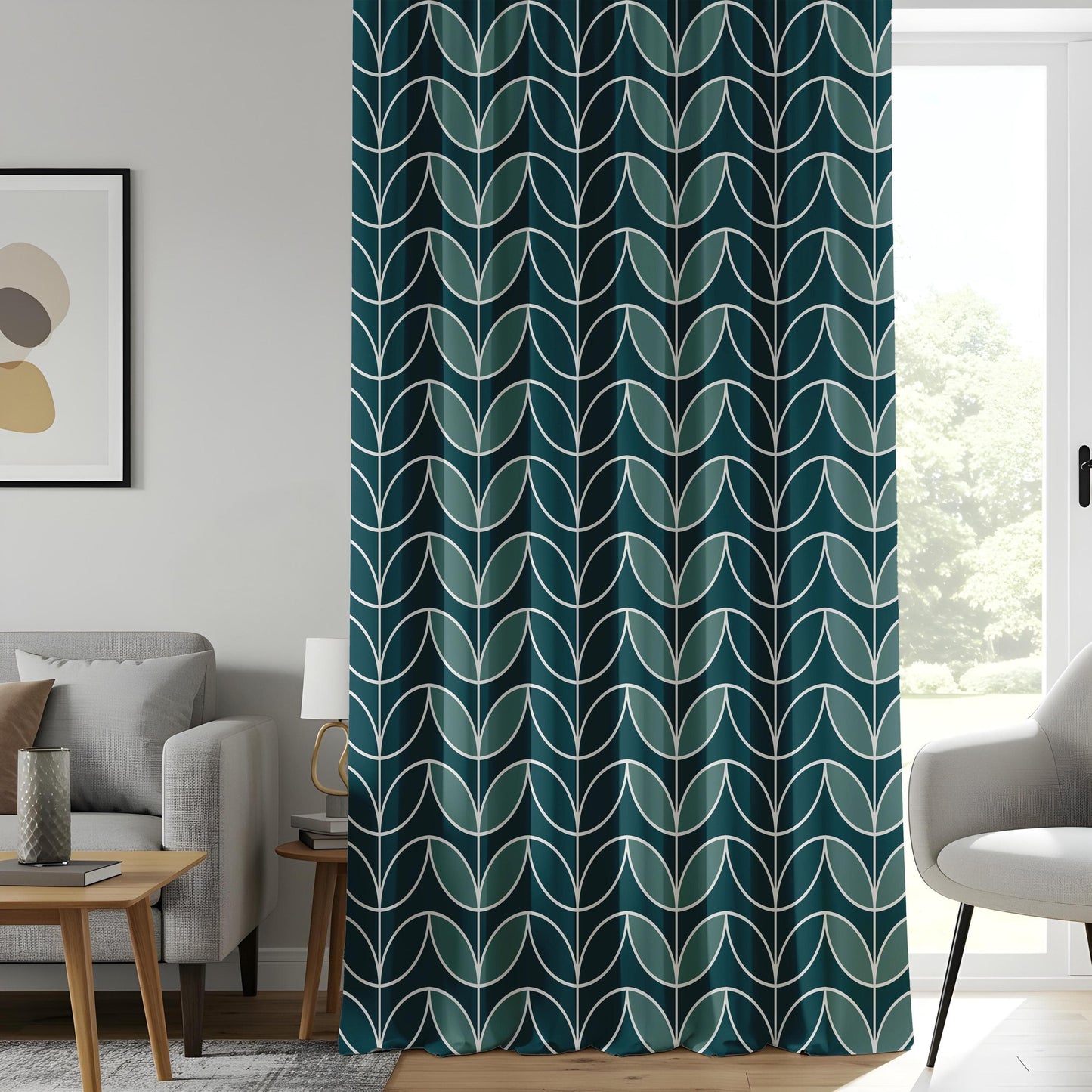 Onay Linear Stem Printed Curtain, Mid Century Scandi Drapes