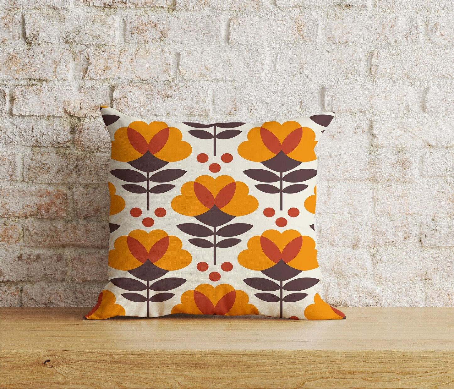 Onay Home Textile Cushion Covers 8 / 12 x 12 inch (30 x 30 cm) Double Side Linear Stem Scandinavian Cushion Cover Vibrant Retro Floral