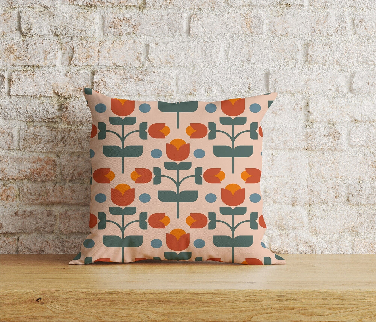 Onay Home Textile Cushion Covers 7 / 12 x 12 inch (30 x 30 cm) Double Side Linear Stem Scandinavian Cushion Cover Vibrant Retro Floral