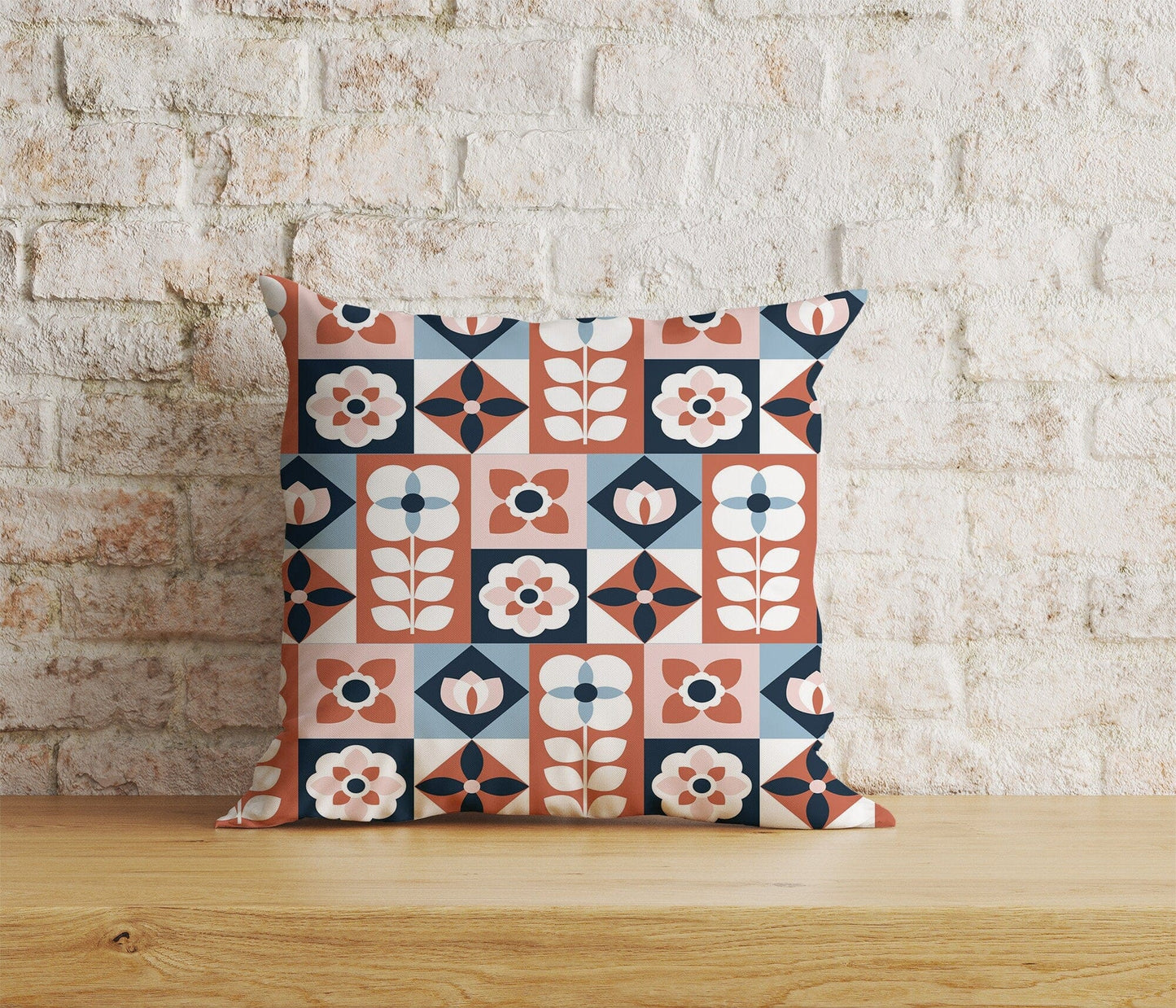 Onay Home Textile Cushion Covers 3 / 12 x 12 inch (30 x 30 cm) Double Side Linear Stem Scandinavian Cushion Cover Vibrant Retro Floral