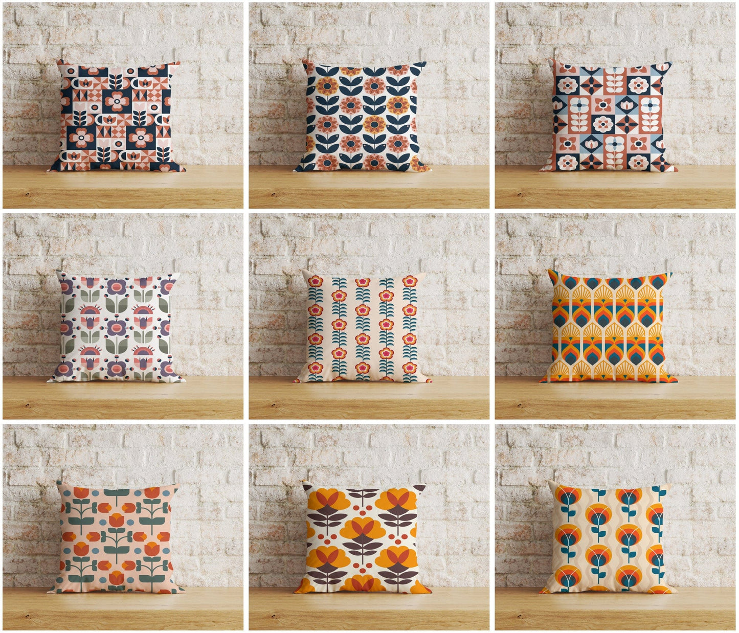 Onay Home Textile Cushion Covers Linear Stem Scandinavian Cushion Cover Vibrant Retro Floral