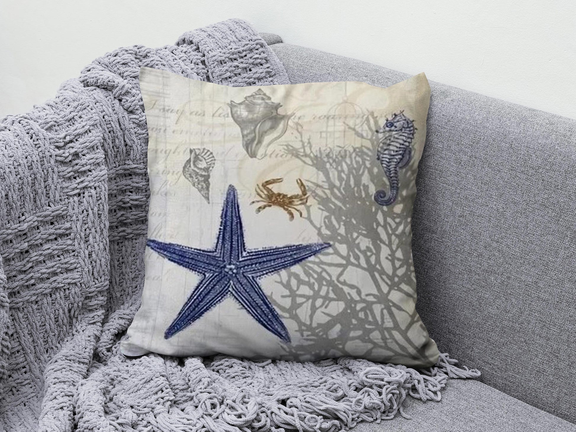 Onay 9 / 12 x 12 inch (30 x 30 cm) Lobster & Crab Outdoor Starfish and Sea Cushion Cover