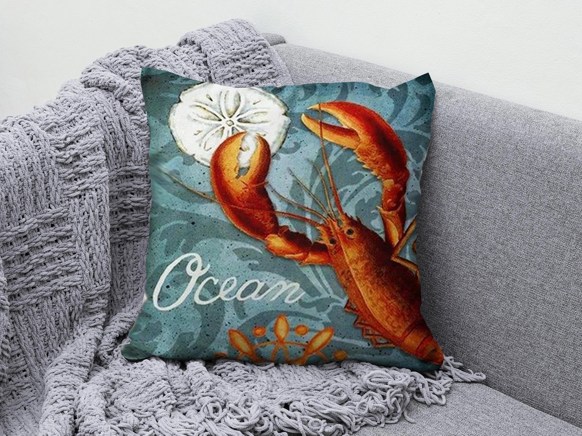 Onay 6 / 12 x 12 inch (30 x 30 cm) Lobster & Crab Outdoor Starfish and Sea Cushion Cover