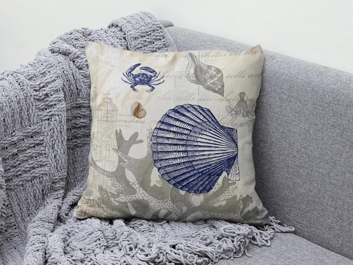 Onay 4 / 12 x 12 inch (30 x 30 cm) Lobster & Crab Outdoor Starfish and Sea Cushion Cover