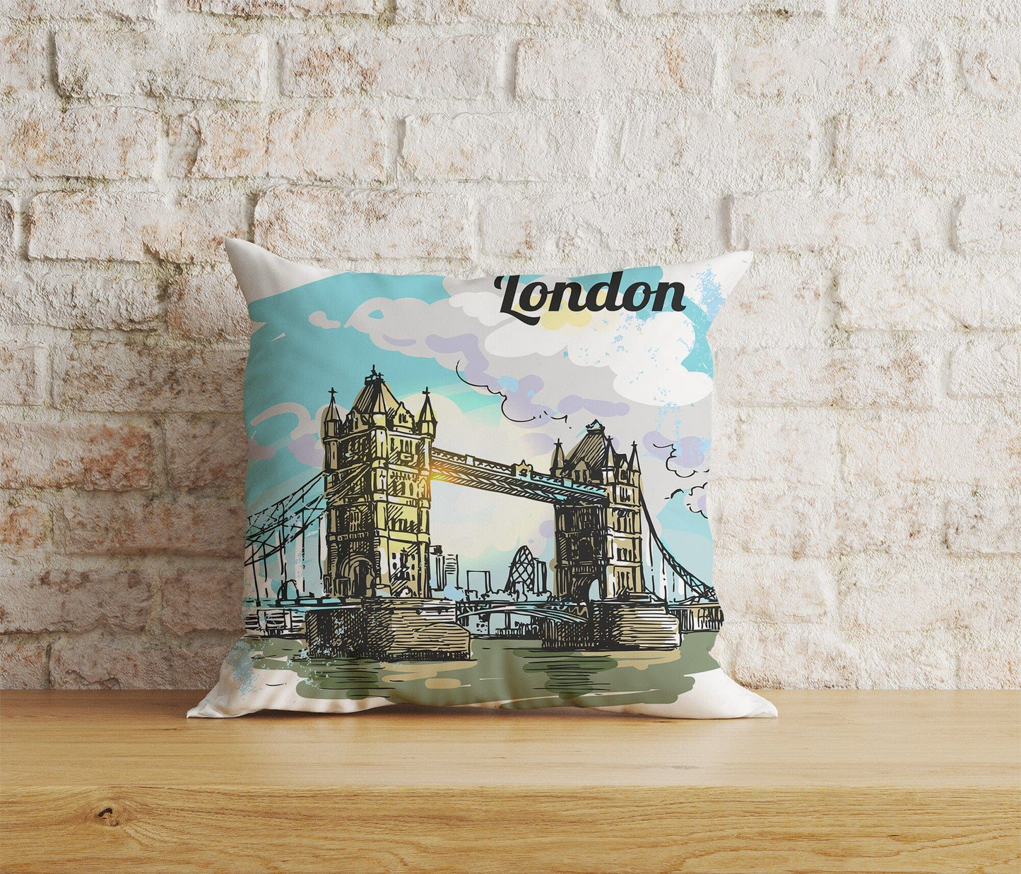 Onay Home Textile Cushion Covers 3 / 12 x 12 inch (30 x 30 cm) Double Side London Pattern Cushion Cover Big Ben British Pillow Cover