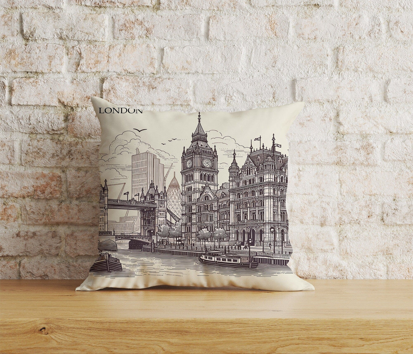 Onay Home Textile Cushion Covers 2 / 12 x 12 inch (30 x 30 cm) Double Side London Pattern Cushion Cover Big Ben British Pillow Cover