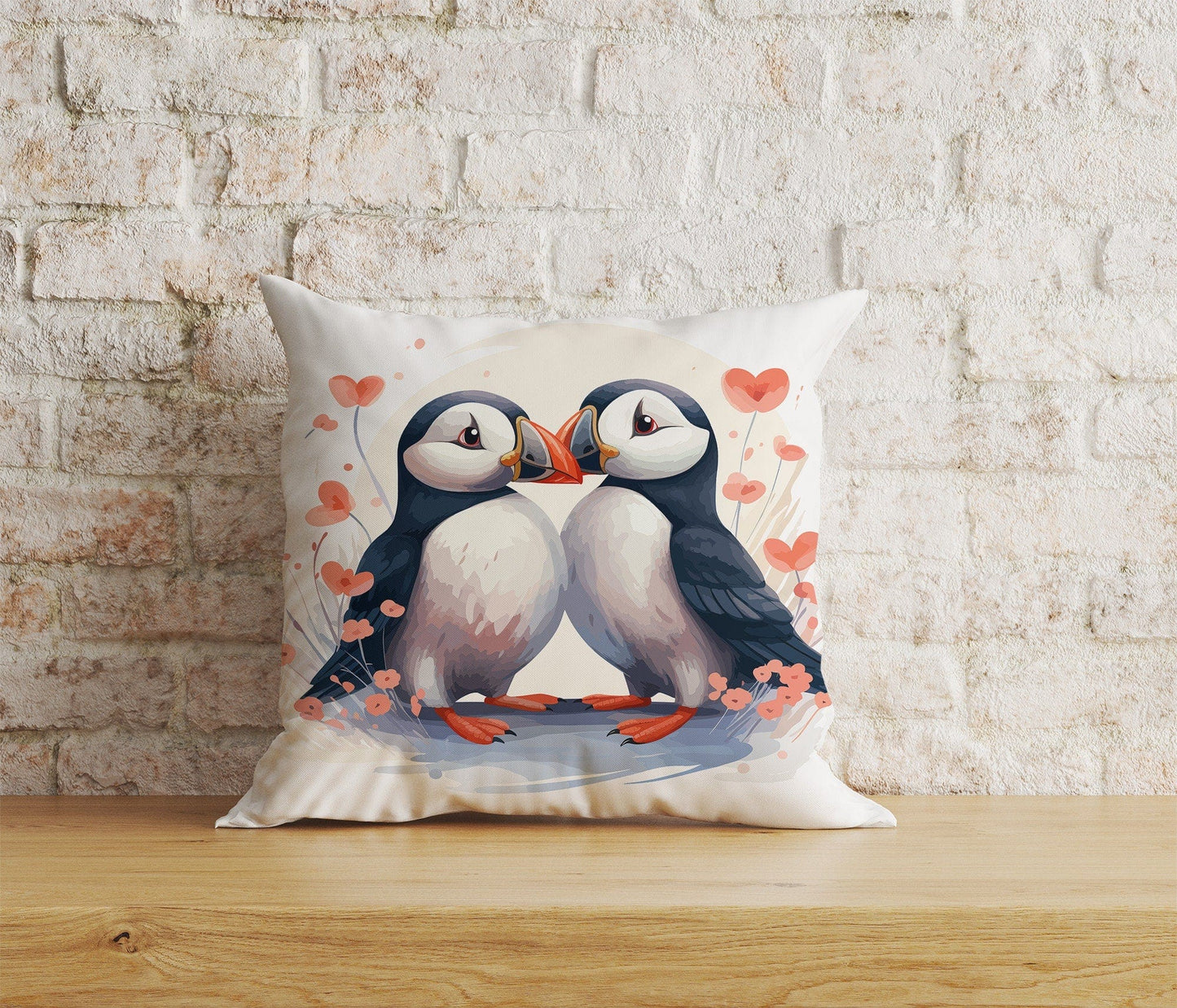 Onay Home Textile Cushion Covers 6 / 12 x 12 inch (30 x 30 cm) Double Side Love Puffin Cushion Covers Nautical Marine Seabird Design