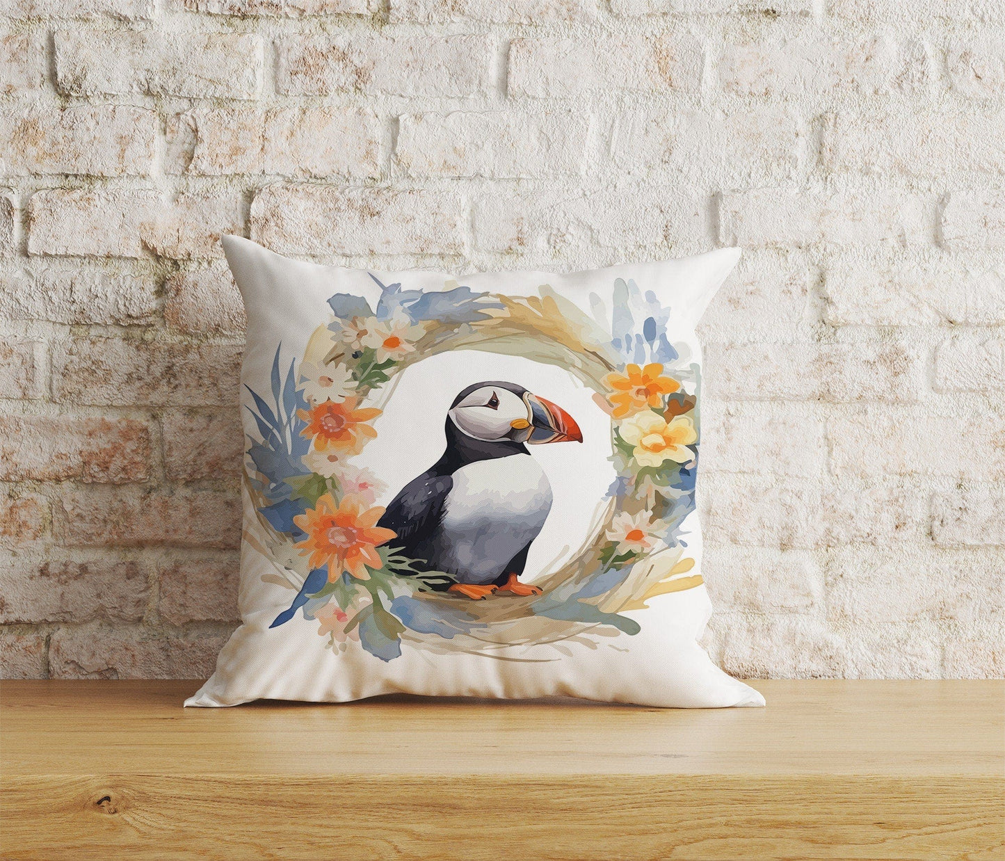 Onay Home Textile Cushion Covers 4 / 12 x 12 inch (30 x 30 cm) Double Side Love Puffin Cushion Covers Nautical Marine Seabird Design