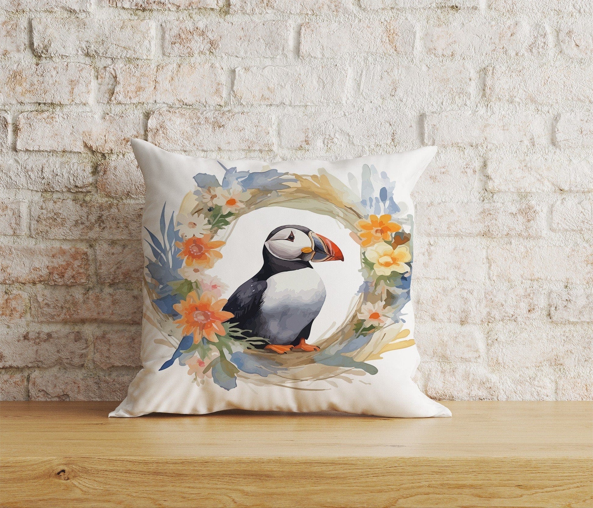 Onay Home Textile Cushion Covers 4 / 12 x 12 inch (30 x 30 cm) Double Side Love Puffin Cushion Covers Nautical Marine Seabird Design
