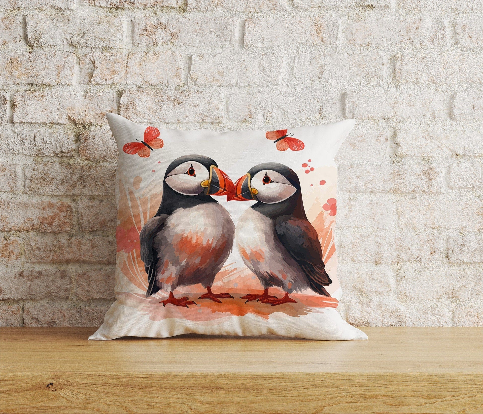 Onay Home Textile Cushion Covers 3 / 12 x 12 inch (30 x 30 cm) Double Side Love Puffin Cushion Covers Nautical Marine Seabird Design