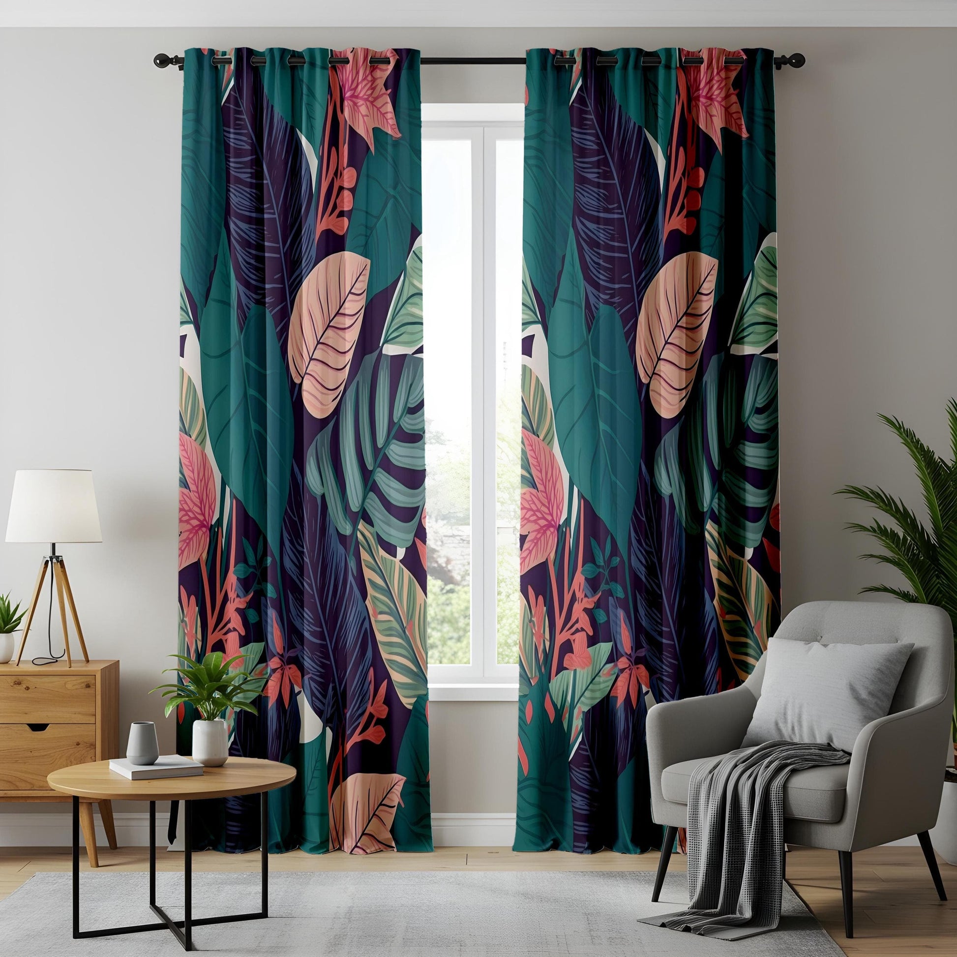 Onay Lush Botanical Curtains – Modern Tropical Drapes with Jungle-Inspired Green and Teal Floral Patterns