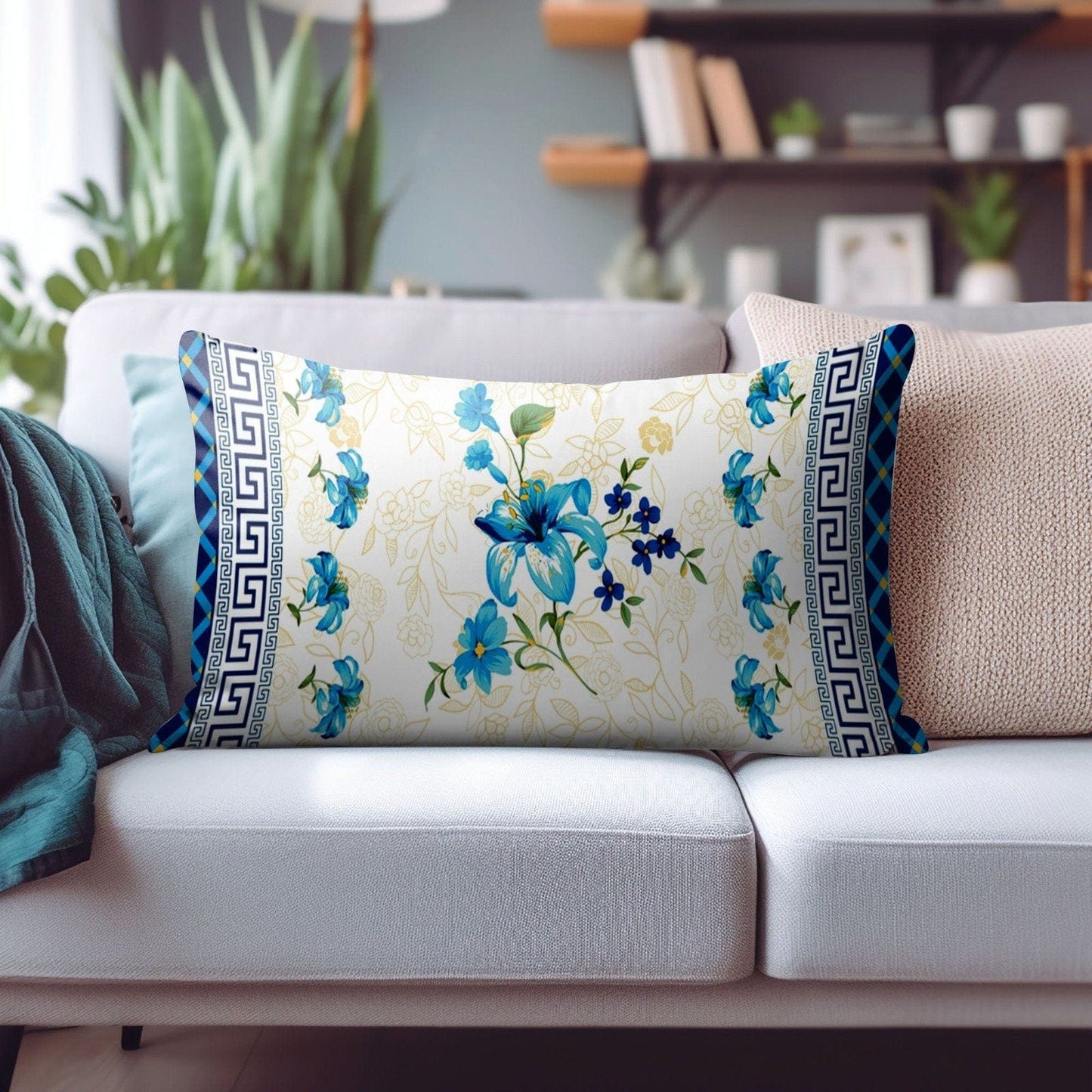 Onay Cushion Covers 2 / 12 x 16 inches (30 x 40 cm) Luxurious Floral Rectangular Pillow Covers with Traditional Patterns