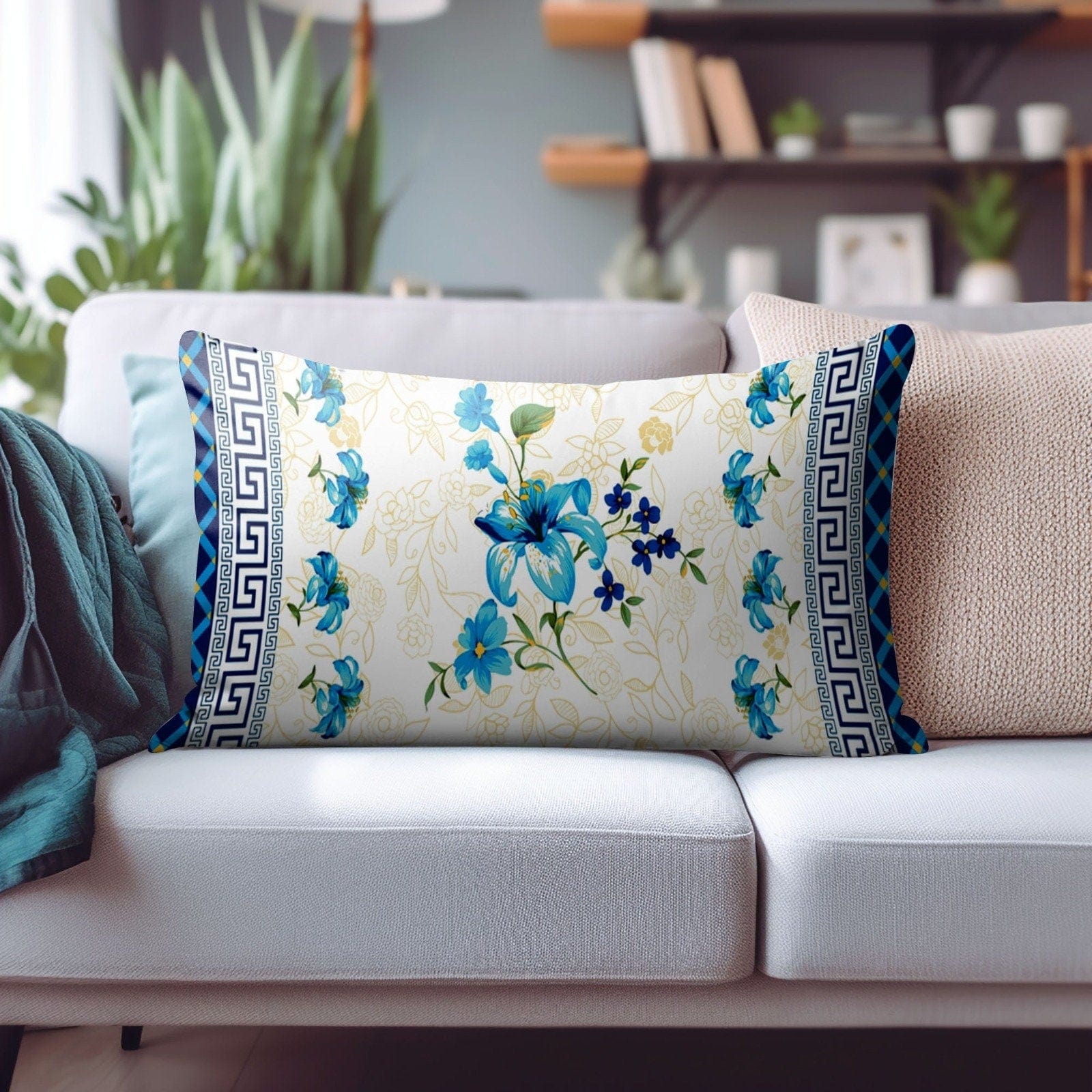 Onay Cushion Covers 2 / 12 x 16 inches (30 x 40 cm) Luxurious Floral Rectangular Pillow Covers with Traditional Patterns
