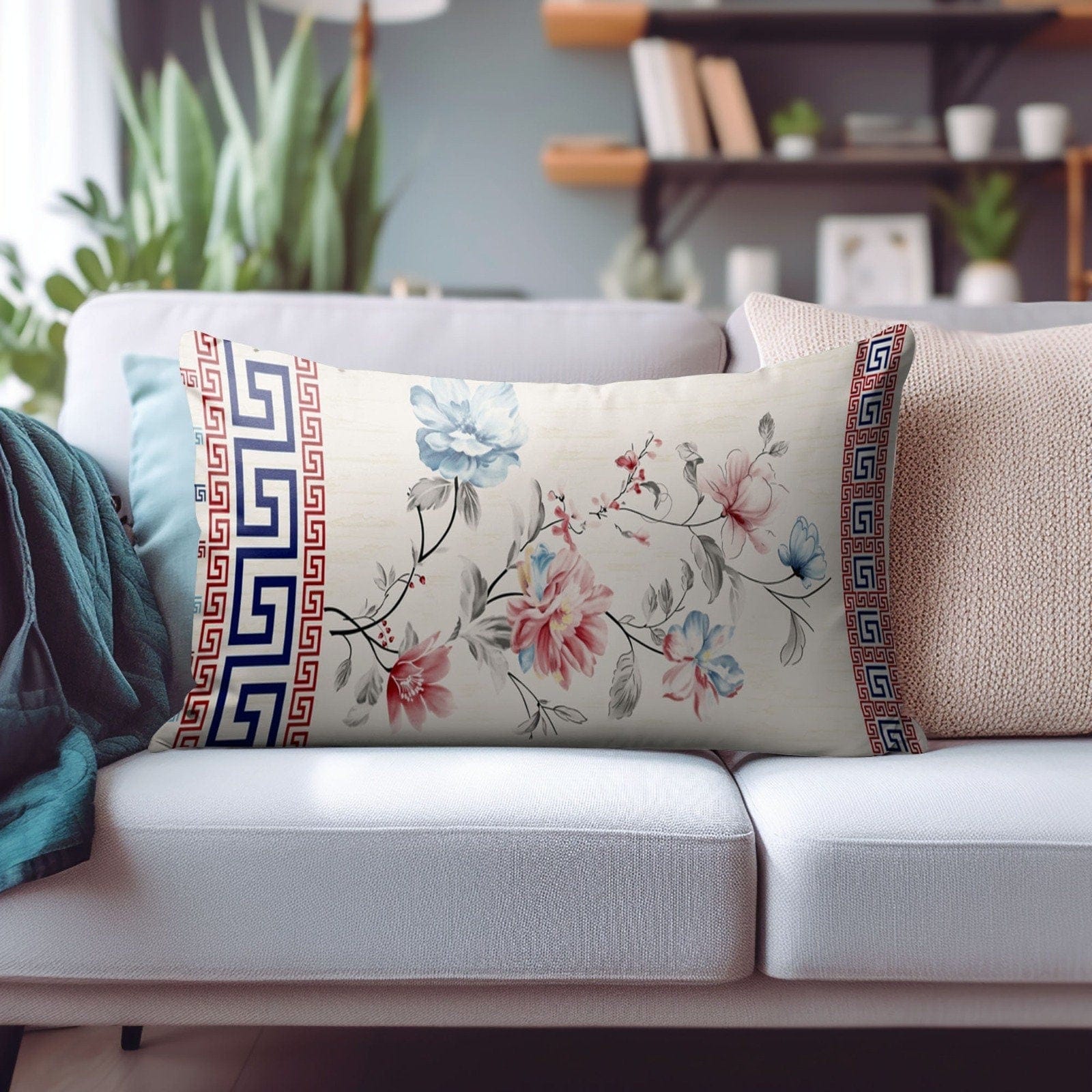 Onay Cushion Covers 1 / 12 x 16 inches (30 x 40 cm) Luxurious Floral Rectangular Pillow Covers with Traditional Patterns