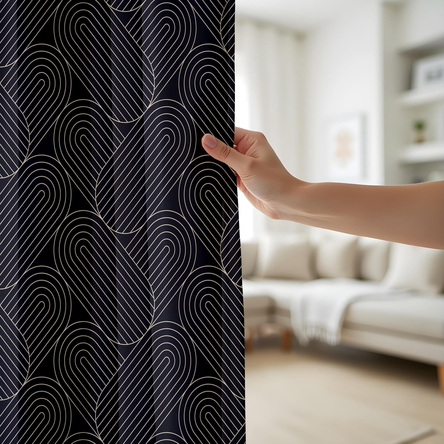 Onay Luxury Art Deco Living Room Curtains, Elegant Black Window Drapes