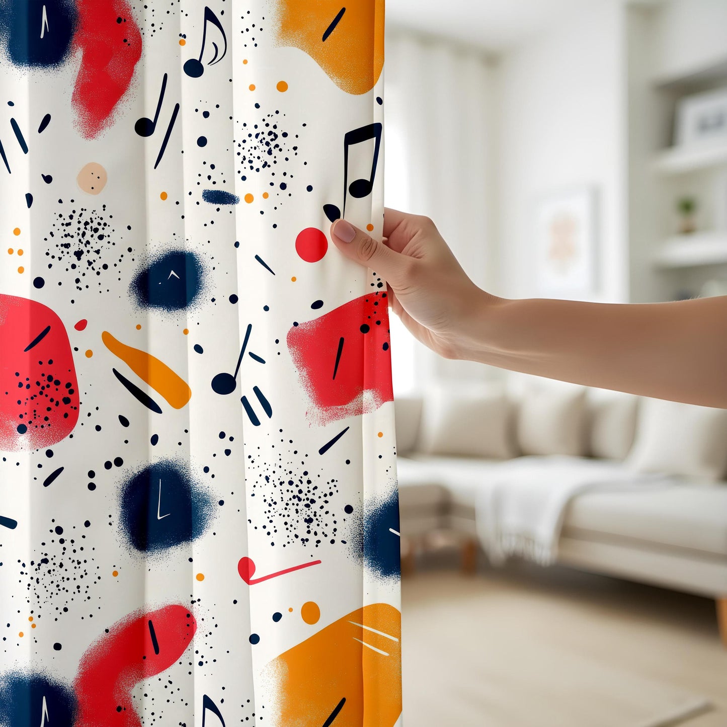 Onay Melodic Splash Living Room Curtains, Vibrant Music Wave Window Curtains