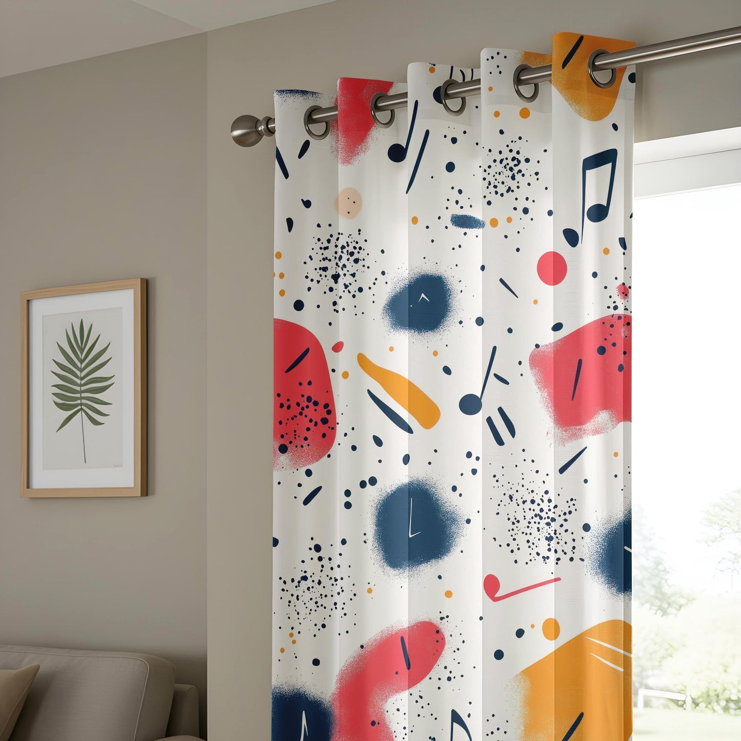 Onay Melodic Splash Living Room Curtains, Vibrant Music Wave Window Curtains