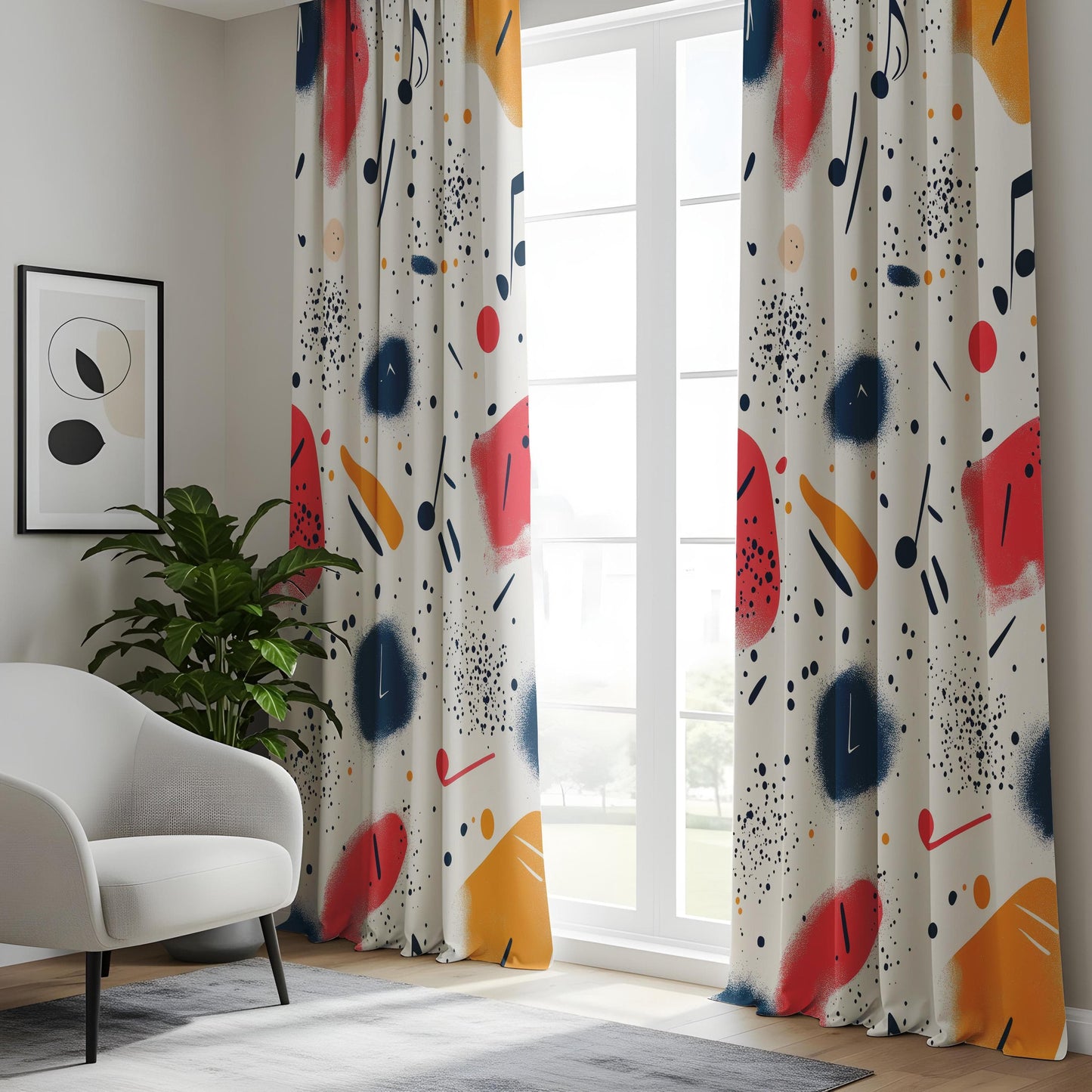 Onay Melodic Splash Living Room Curtains, Vibrant Music Wave Window Curtains