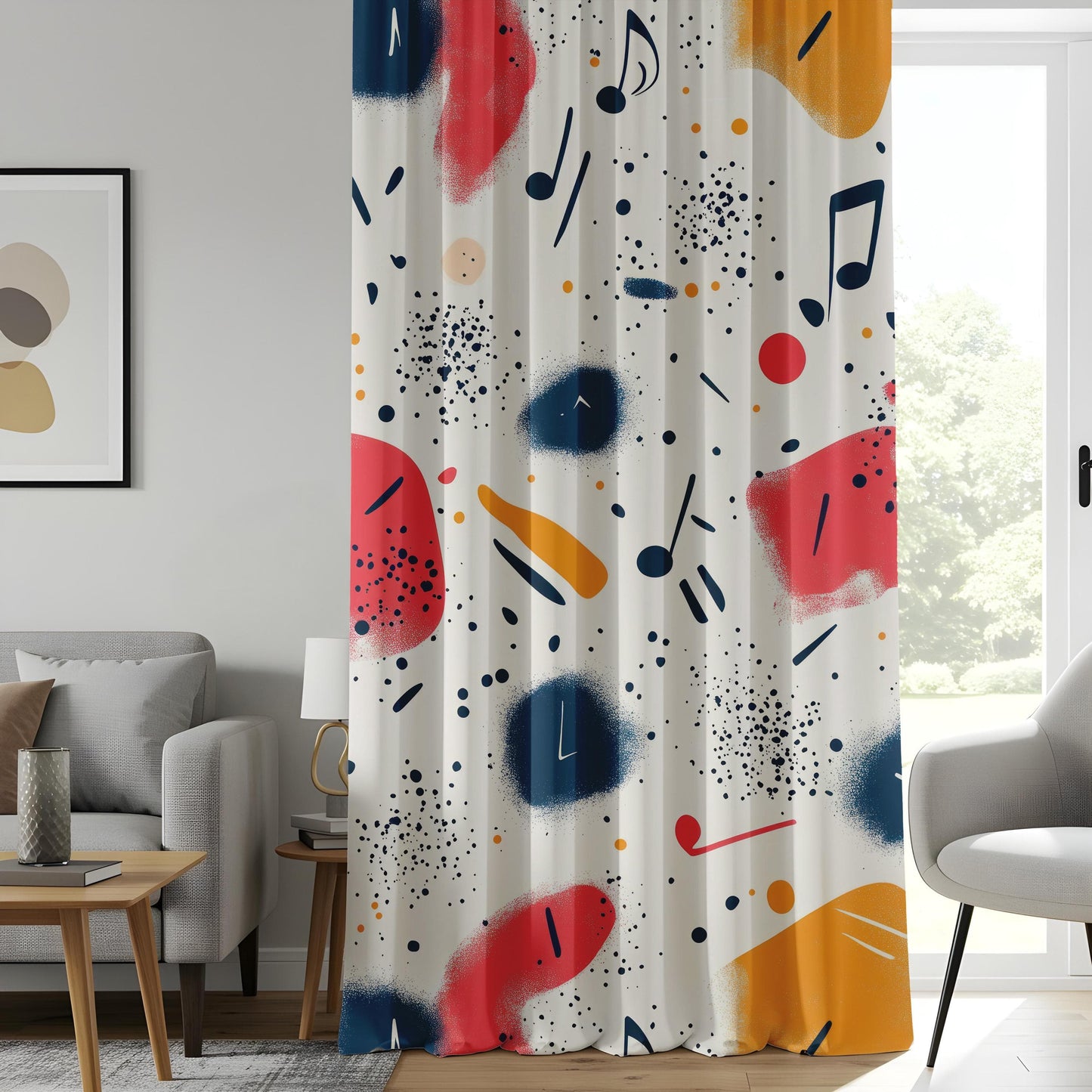 Onay Melodic Splash Living Room Curtains, Vibrant Music Wave Window Curtains