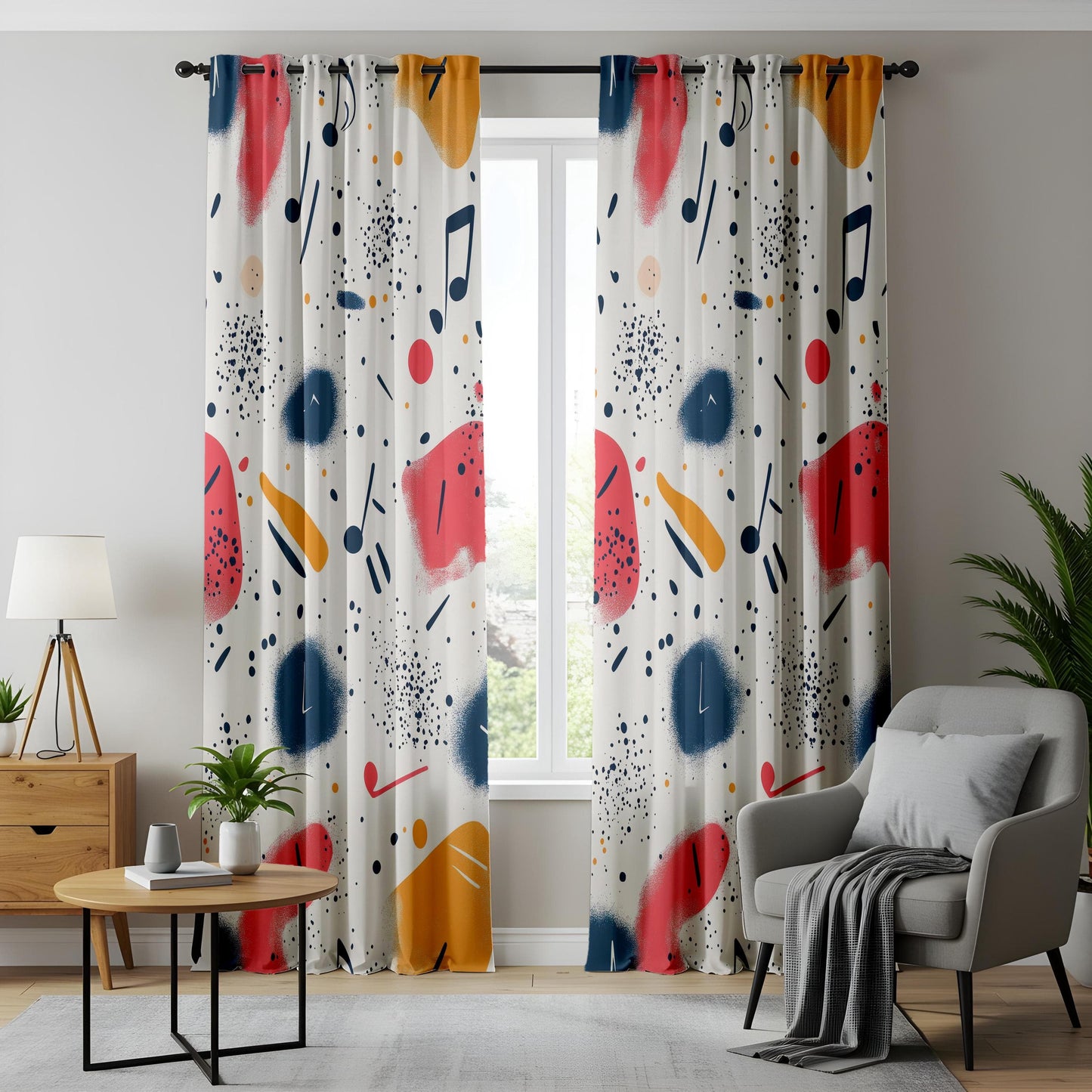 Onay Melodic Splash Living Room Curtains, Vibrant Music Wave Window Curtains