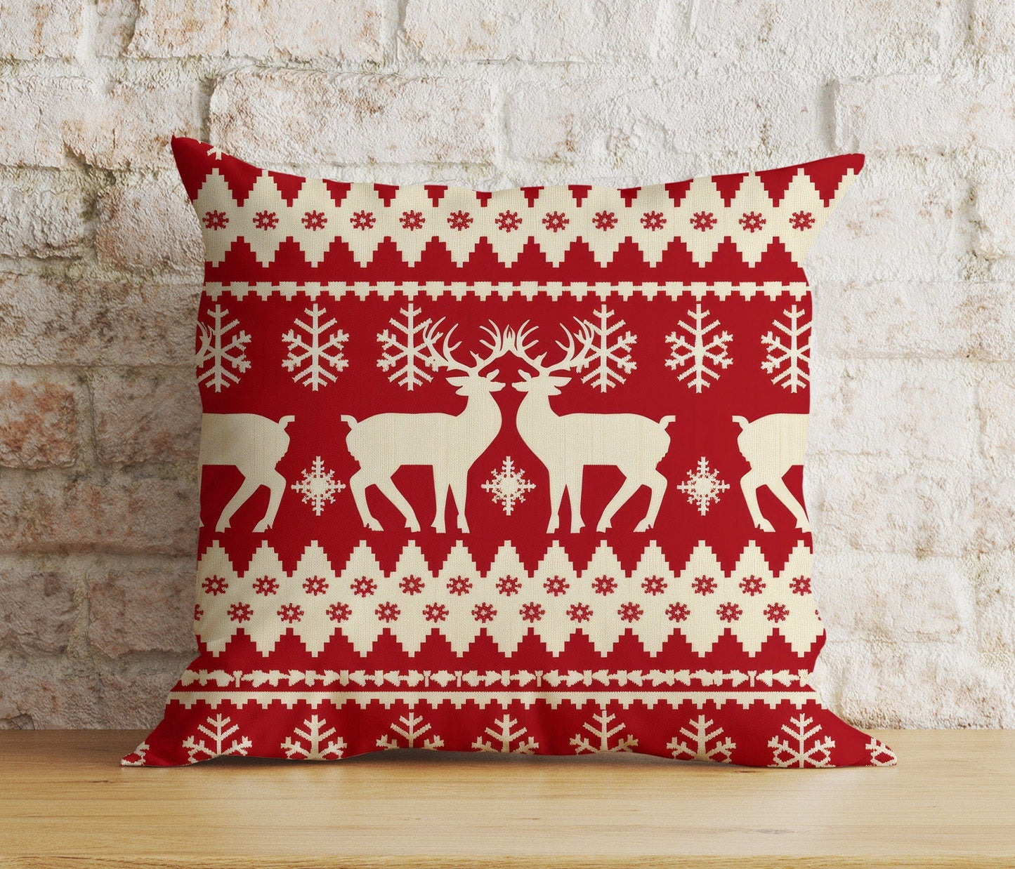 Onay 9 / 12 x 12 inch (30 x 30 cm) Double Side Merry Christmas Knitted Reindeer Red and White Cushion Cover