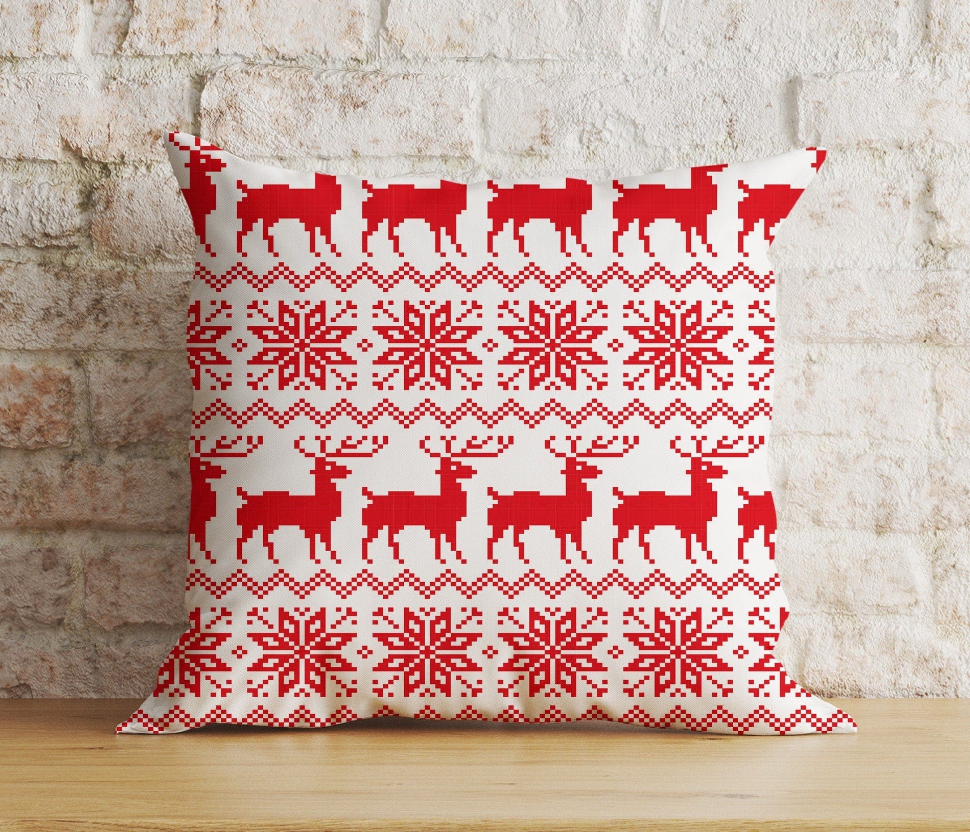 Onay 8 / 12 x 12 inch (30 x 30 cm) Double Side Merry Christmas Knitted Reindeer Red and White Cushion Cover