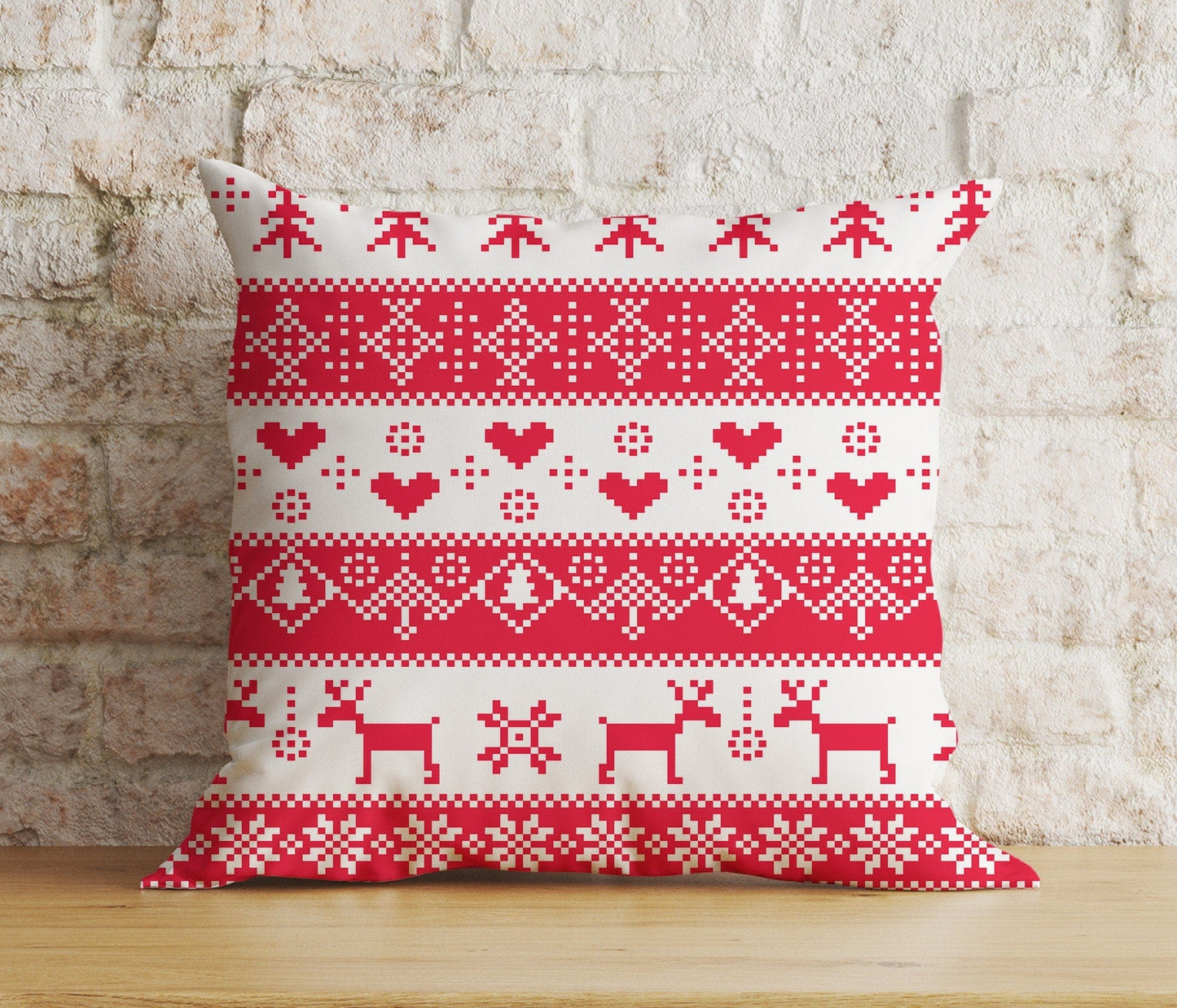 Onay 7 / 12 x 12 inch (30 x 30 cm) Double Side Merry Christmas Knitted Reindeer Red and White Cushion Cover