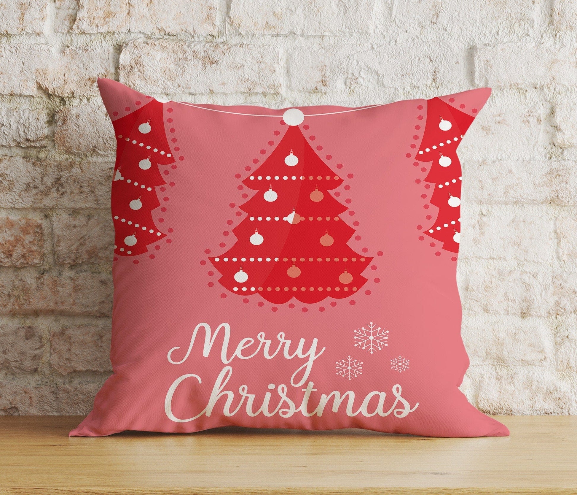 Onay 6 / 12 x 12 inch (30 x 30 cm) Double Side Merry Christmas Red Xmas Tree Snowflake Cushion Cover