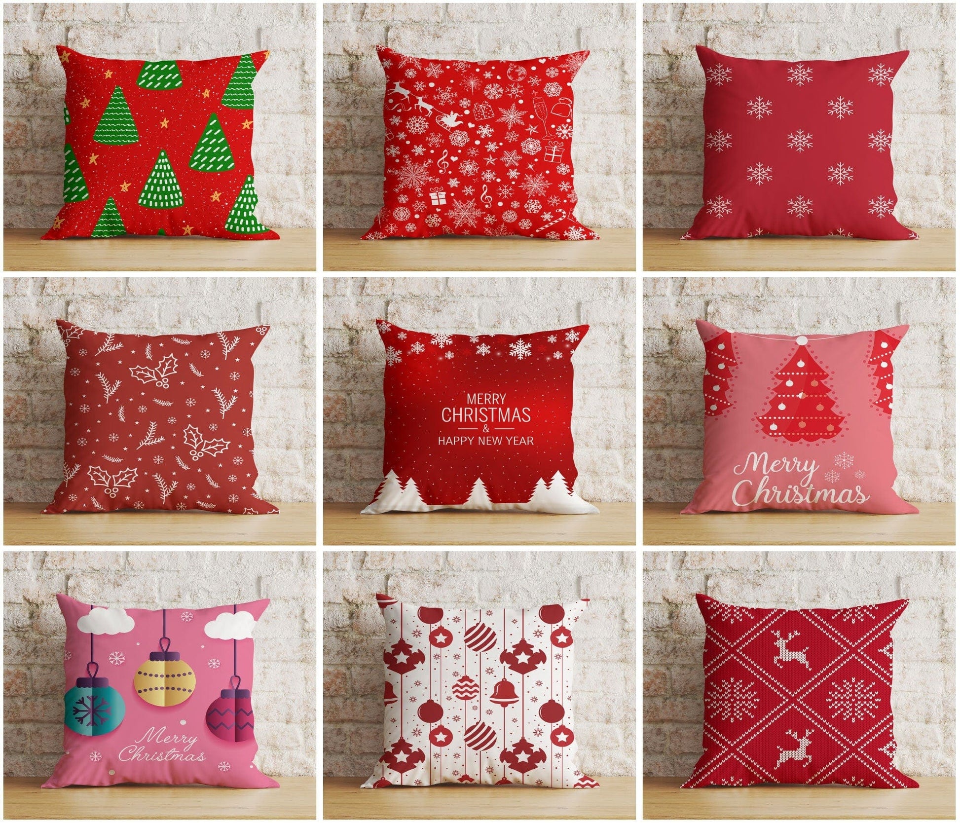 Onay Merry Christmas Red Xmas Tree Snowflake Cushion Cover