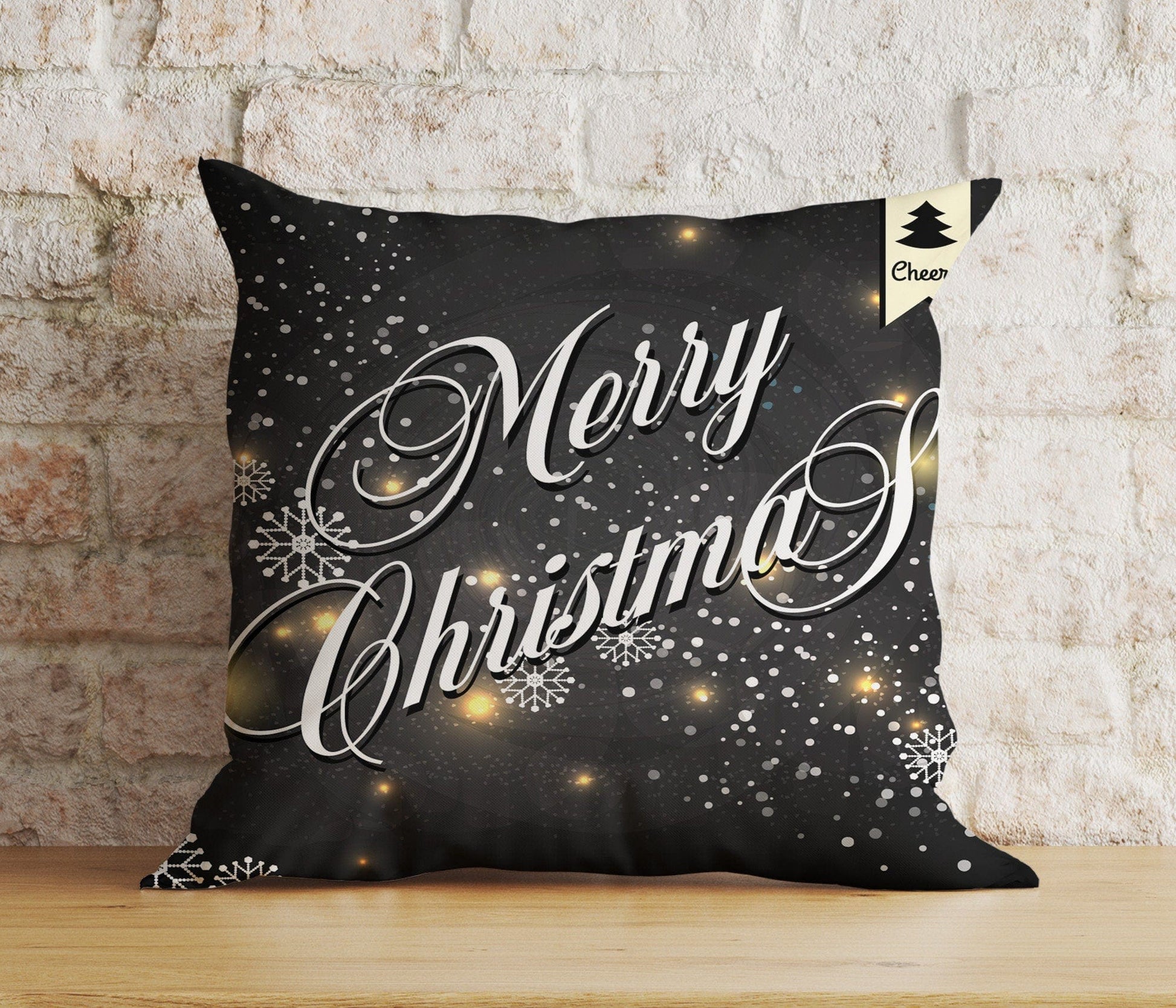 Onay 9 / 12 x 12 inch (30 x 30 cm) Double Side Merry Christmas White Gold Xmas Snowflake Cushion Cover