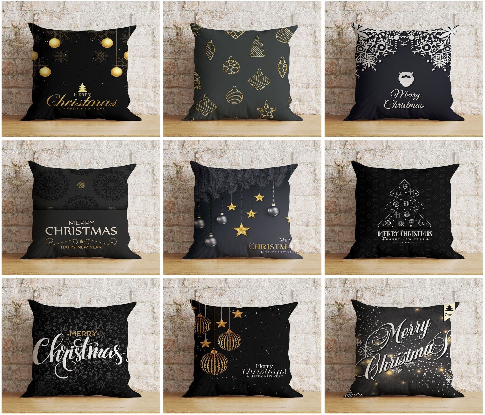 Onay Merry Christmas White Gold Xmas Snowflake Cushion Cover