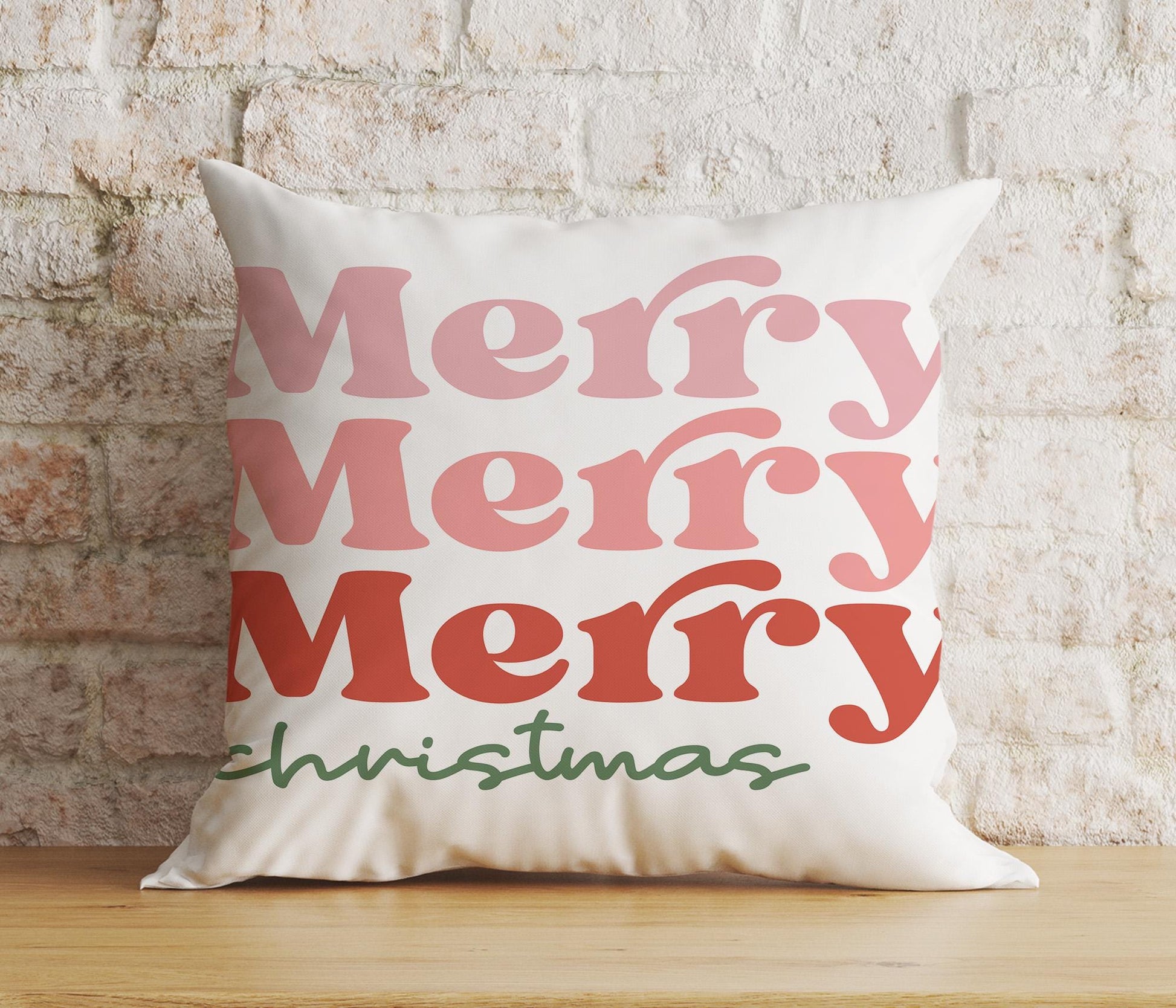 Onay 1 / 12 x 12 inch (30 x 30 cm) Double Side Merry Xmas Joyful Retro Red Green Lettering Cushion Cover