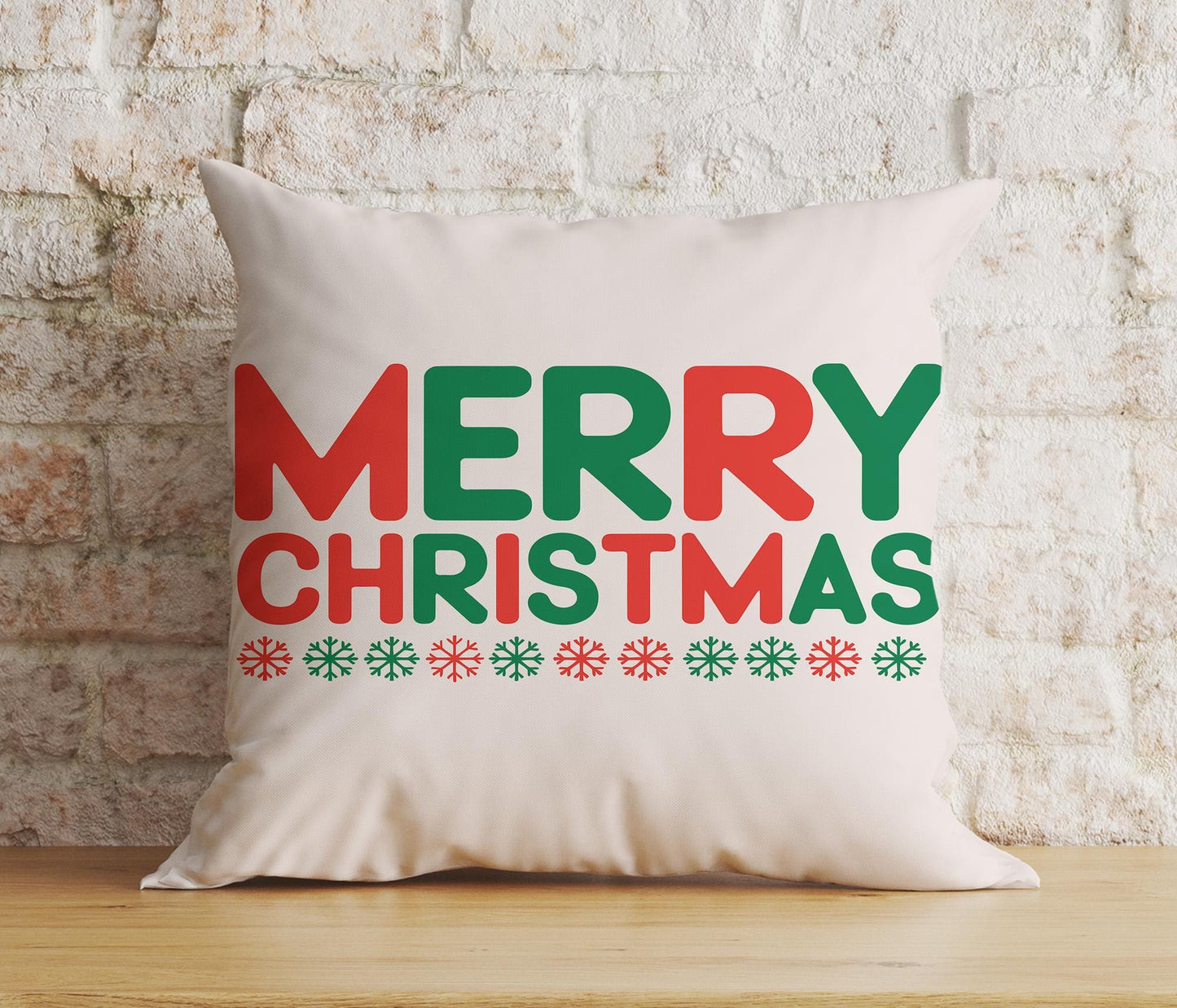 Onay 2 / 12 x 12 inch (30 x 30 cm) Double Side Merry Xmas Joyful Retro Red Green Lettering Cushion Cover