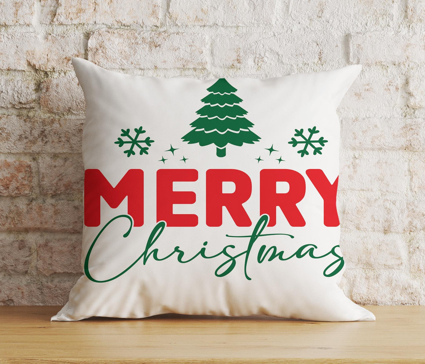 Onay 3 / 12 x 12 inch (30 x 30 cm) Double Side Merry Xmas Joyful Retro Red Green Lettering Cushion Cover