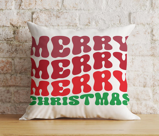 Onay 4 / 12 x 12 inch (30 x 30 cm) Double Side Merry Xmas Joyful Retro Red Green Lettering Cushion Cover