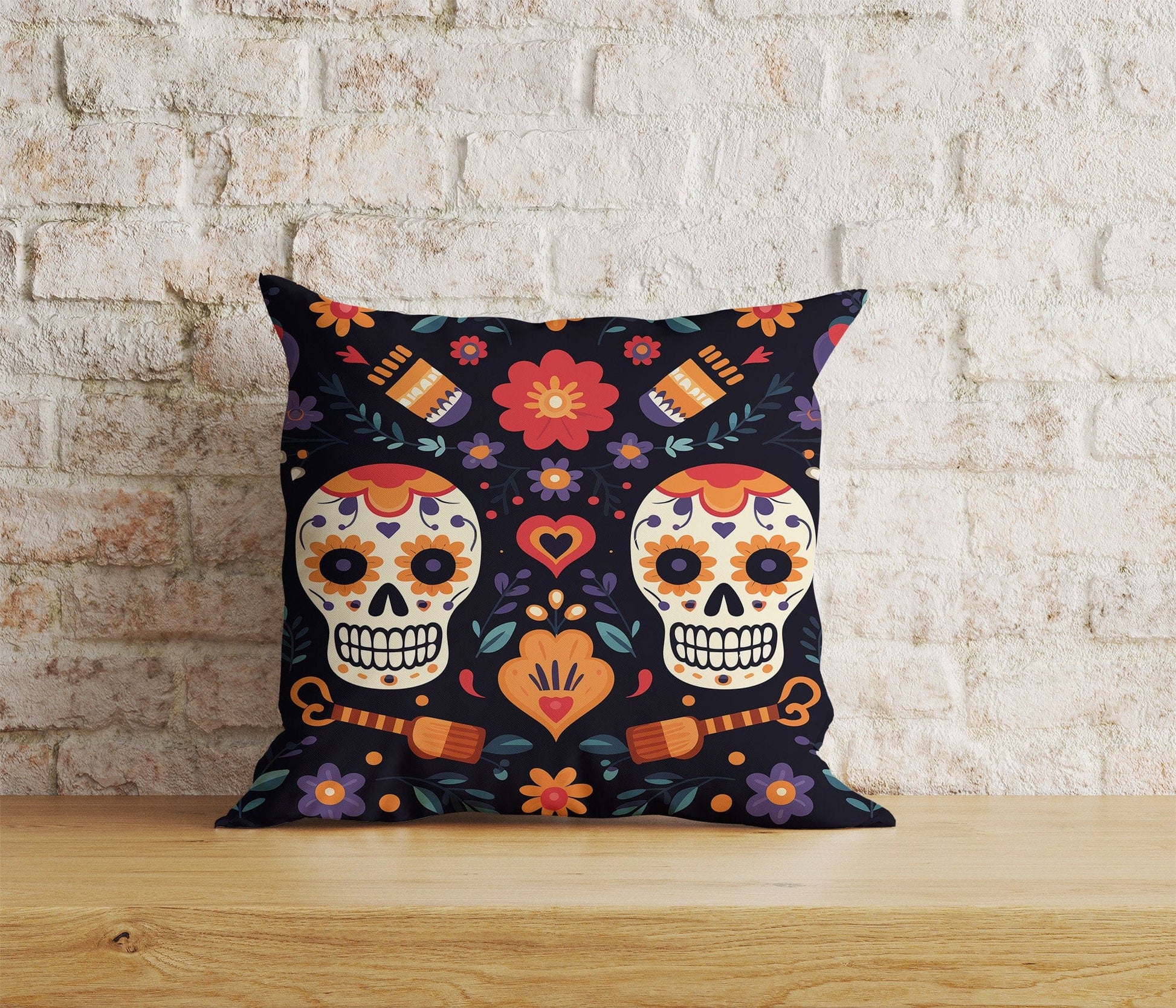 Onay Home Textile Cushion Covers 3 / 12 x 12 inch (30 x 30 cm) Double Side Mexican Day of The Dead Pillow Cover Mexican Cushion Cover