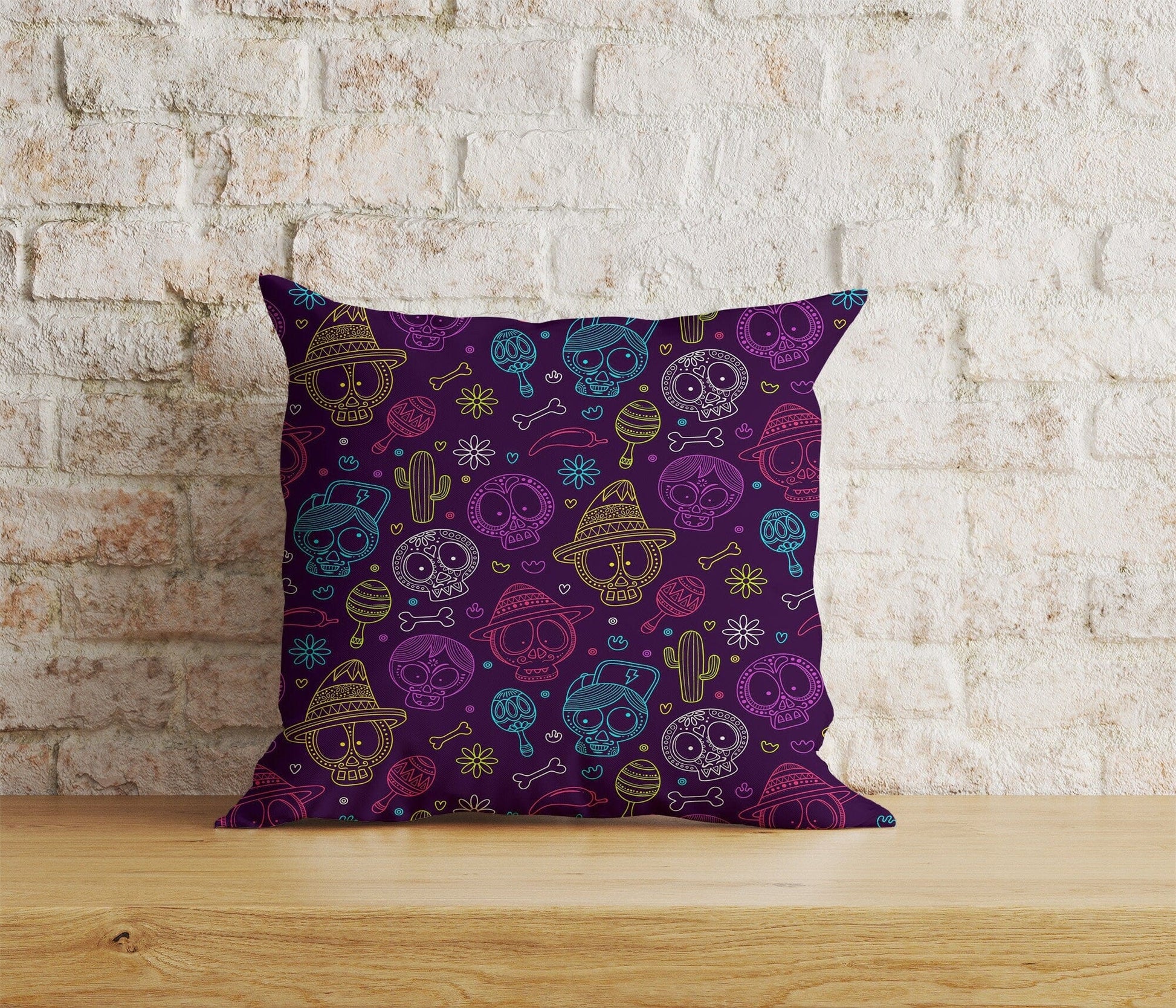 Onay Home Textile Cushion Covers 2 / 12 x 12 inch (30 x 30 cm) Double Side Mexican Day of The Dead Pillow Cover Mexican Cushion Cover