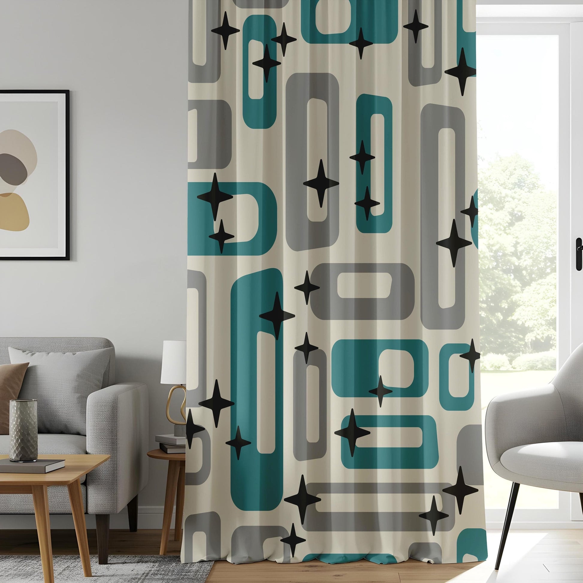 Onay Mid-Century Modern Curtains, Retro Geometric Window Drapes