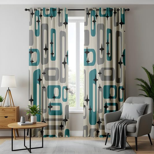 Onay Mid-Century Modern Curtains, Retro Geometric Window Drapes