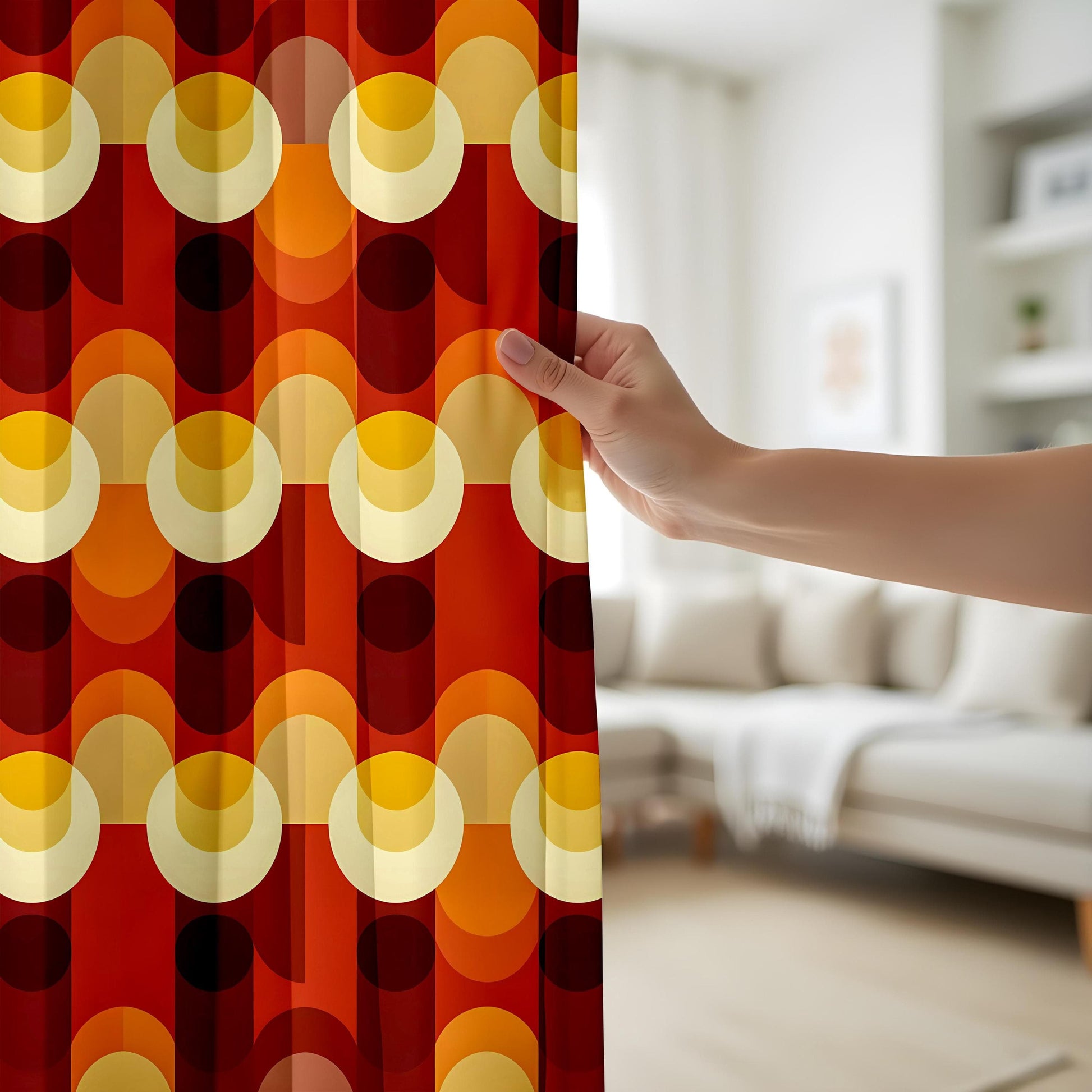 Onay Mid-Century Modern Curtains with 60s and 70s Retro Pattern