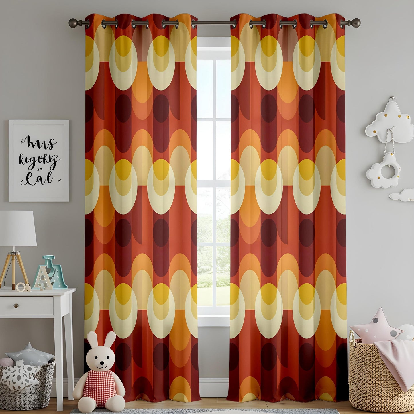 Onay Mid-Century Modern Curtains with 60s and 70s Retro Pattern