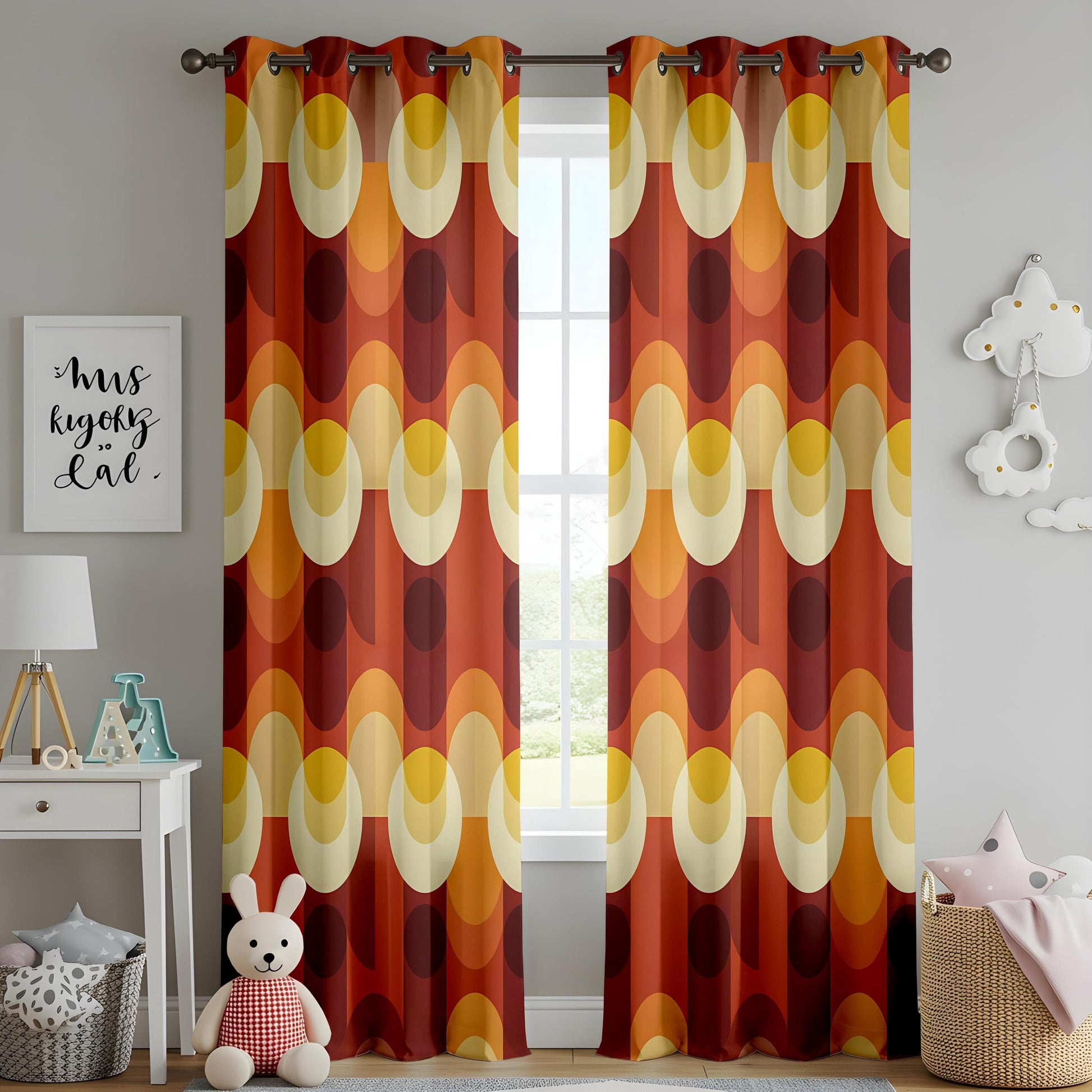 Onay Mid-Century Modern Curtains with 60s and 70s Retro Pattern