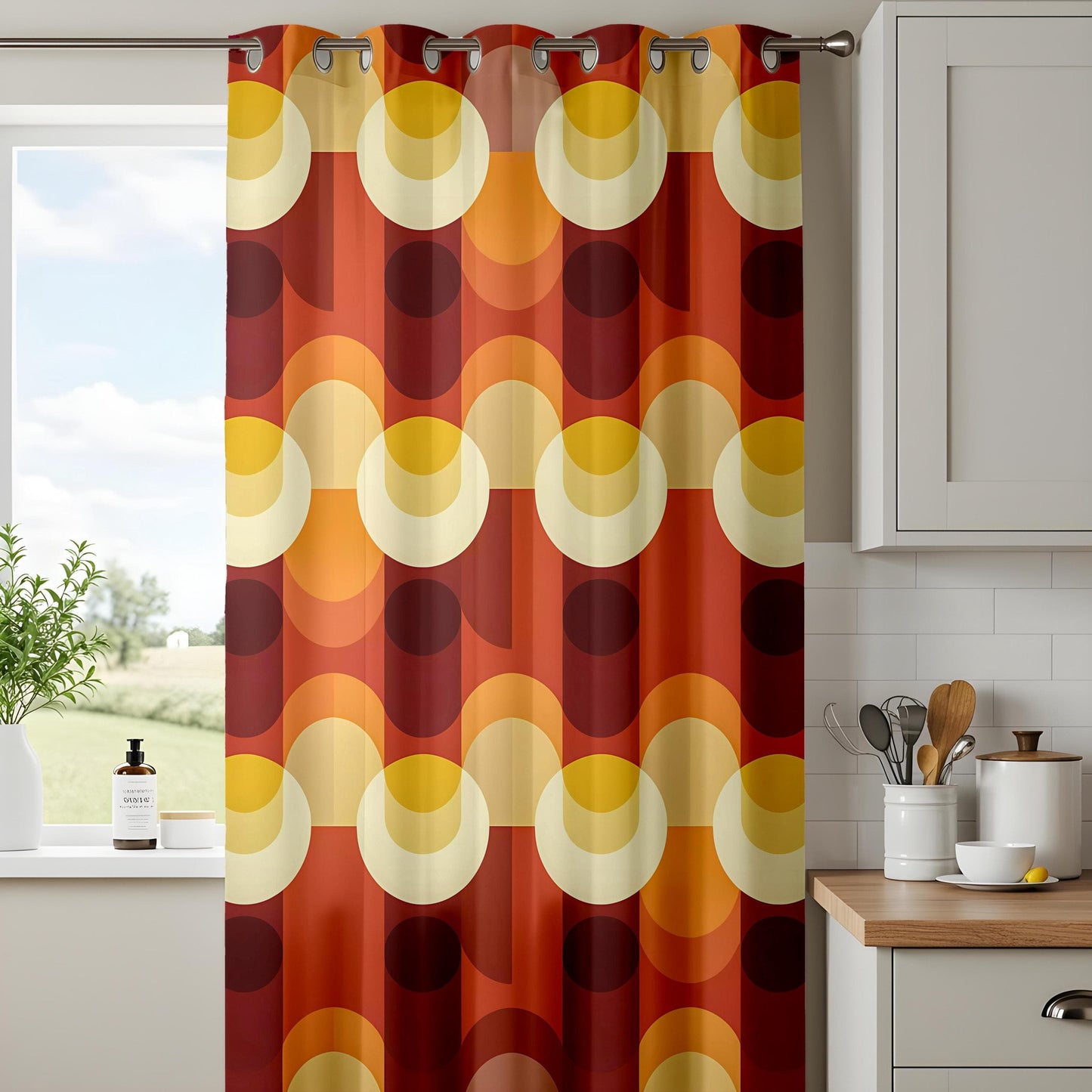 Onay Mid-Century Modern Curtains with 60s and 70s Retro Pattern