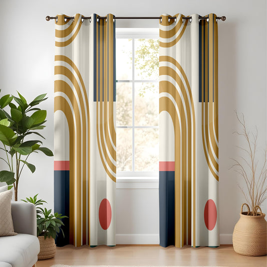 Onay Mid-Century Modern Living Room Curtains, Boho Arch Pattern Drapes