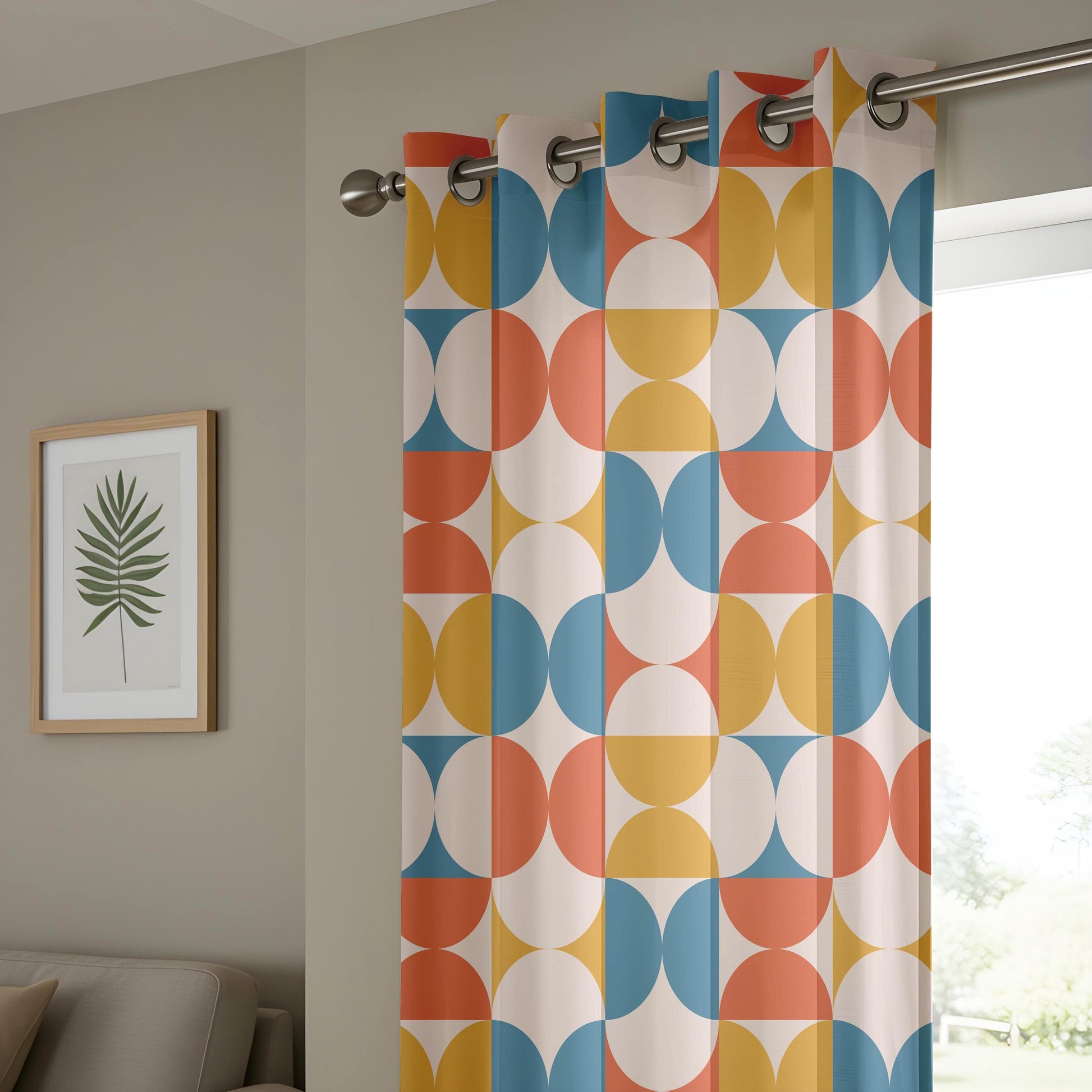 Onay Mid-Century Modern Living Room Curtains, Retro Geometric Window Drapes